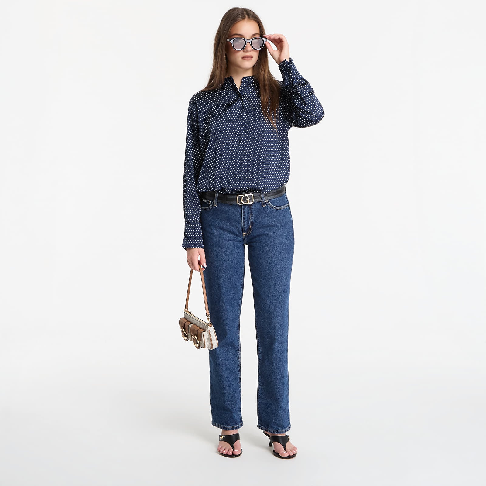 Shirts Michael Kors Polka Dot Print Satin Shirt Midnight Blue