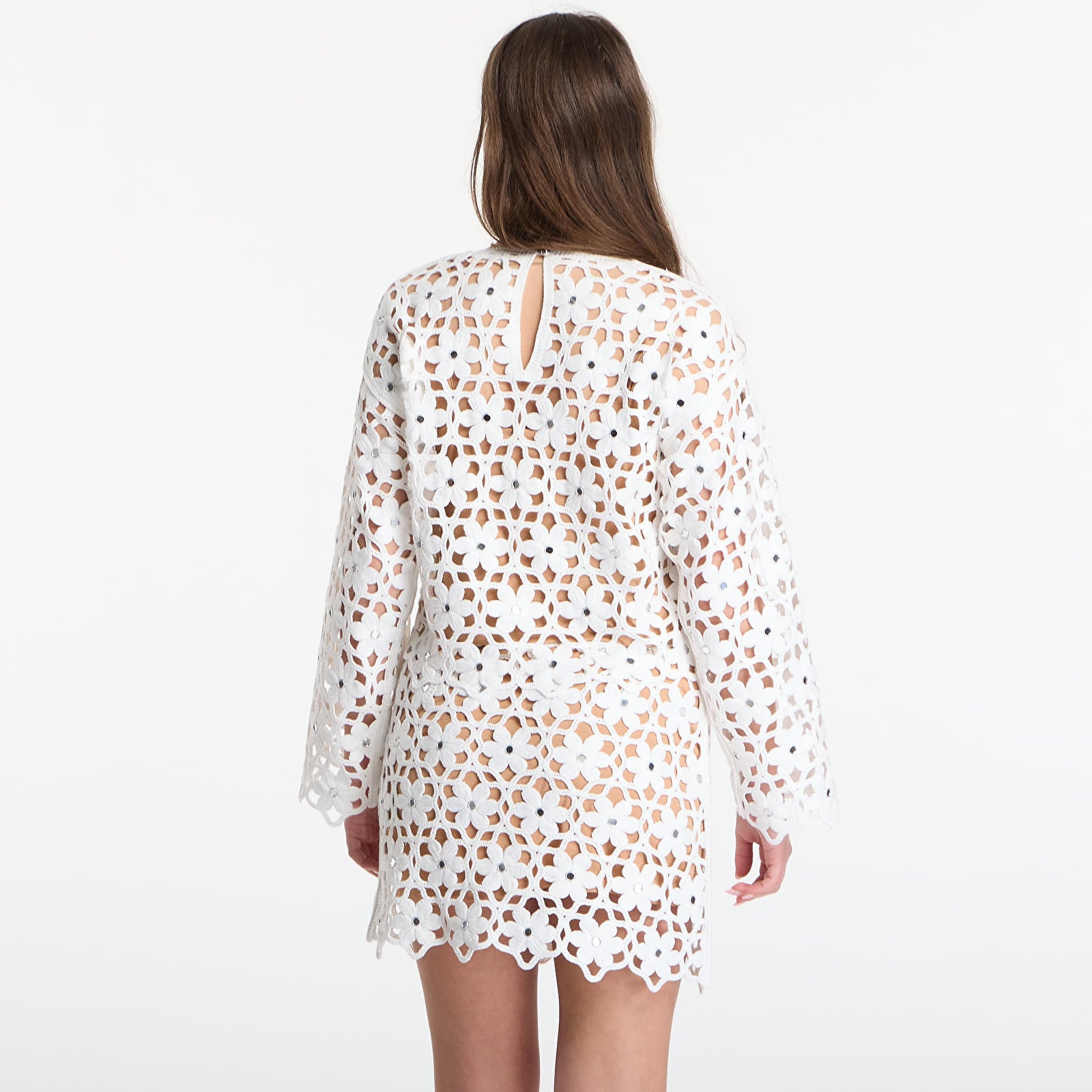 Tops Michael Kors Mirror-Embellished Floral Crochet Top White