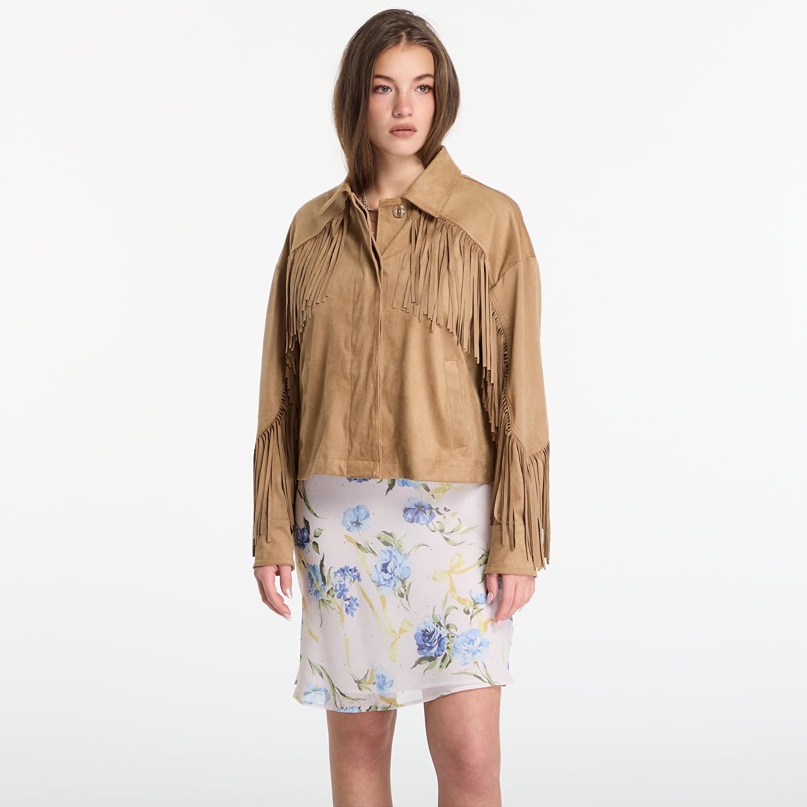 Giacche GUESS Ls Ibby Fringe Jacket Wet Sand