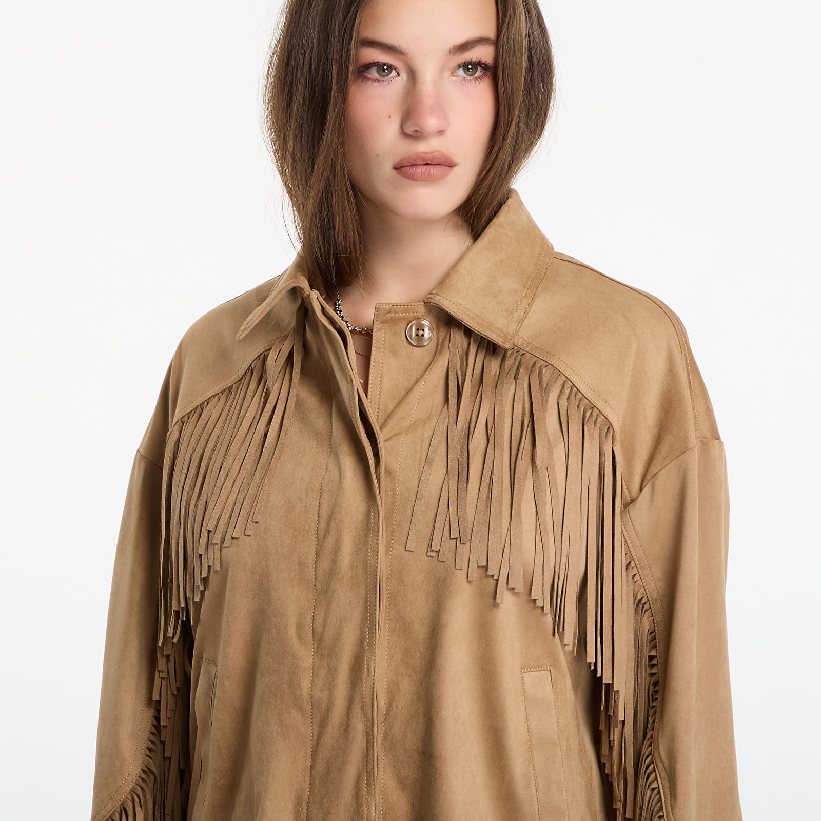 Giacche GUESS Ls Ibby Fringe Jacket Wet Sand
