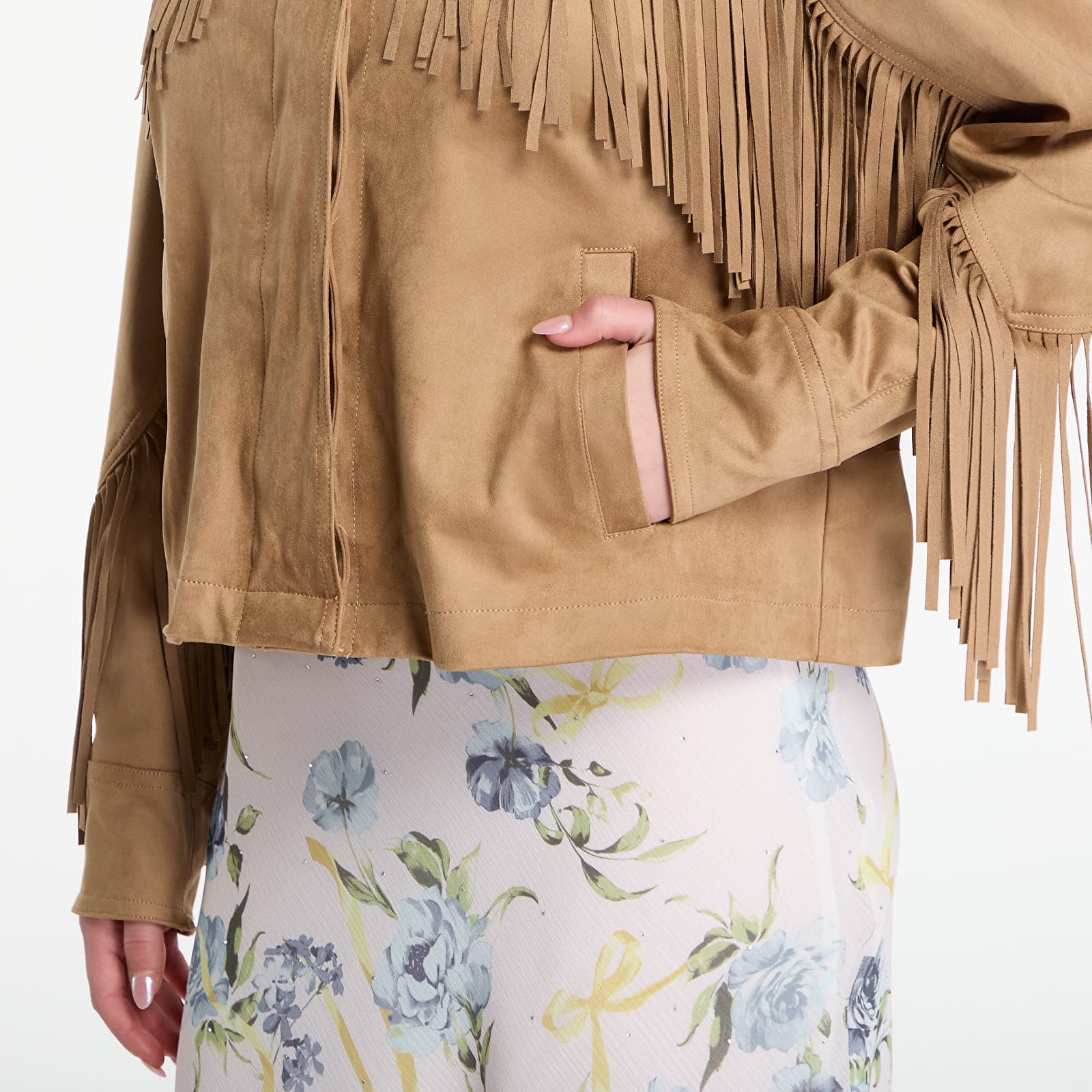 Giacche GUESS Ls Ibby Fringe Jacket Wet Sand