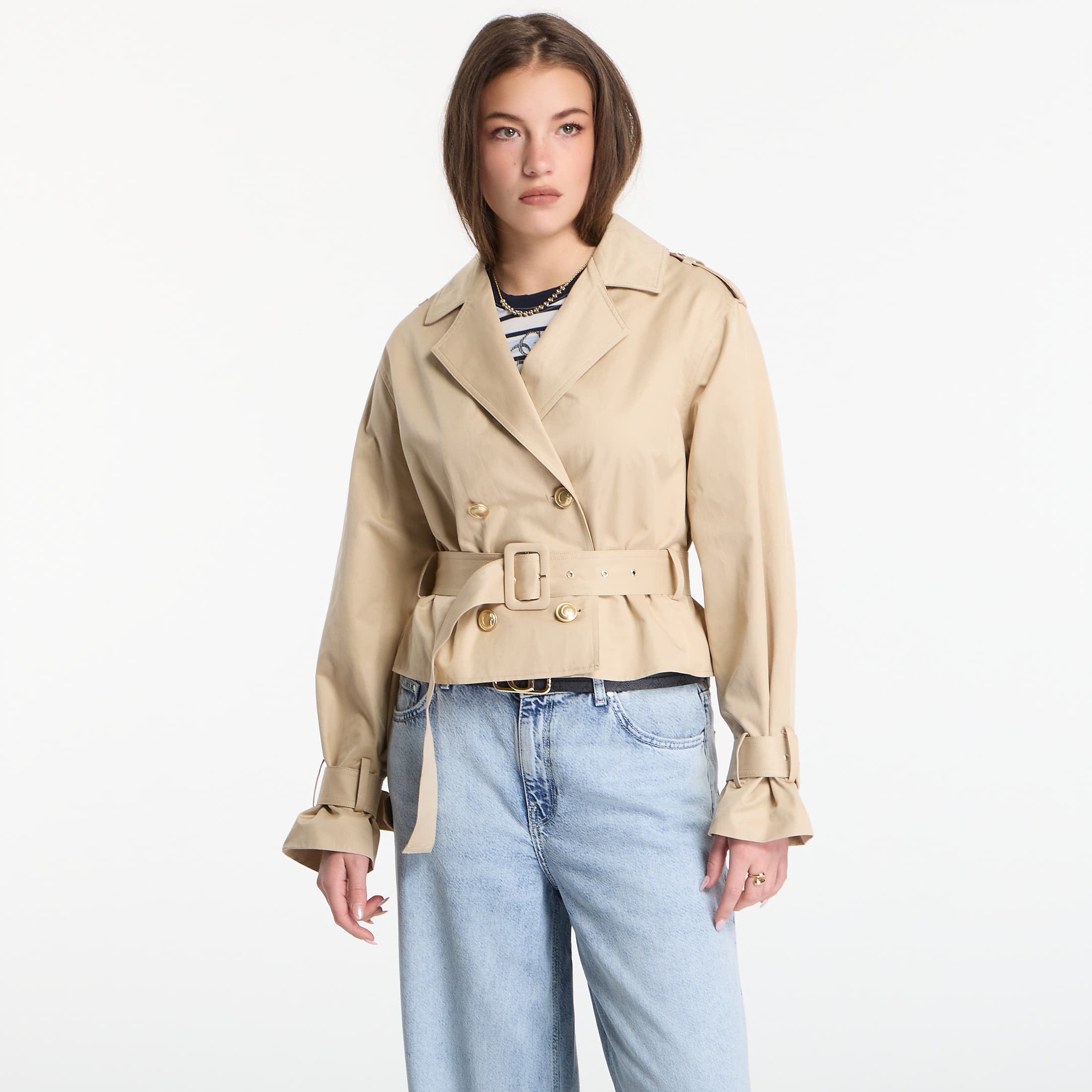 Jacket Guess Jeans Fatou Crop Trench Jacket Safari Tan S