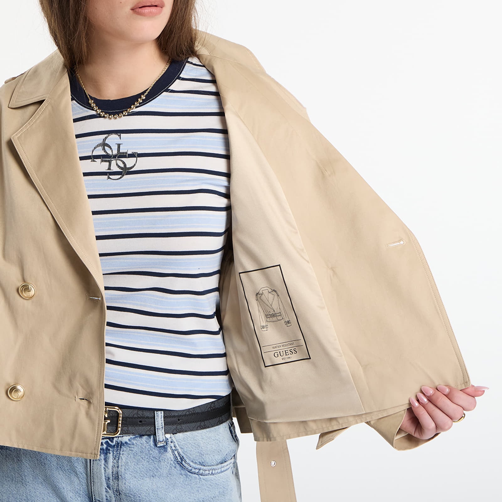 Giacche GUESS Fatou Crop Trench Jacket Safari Tan