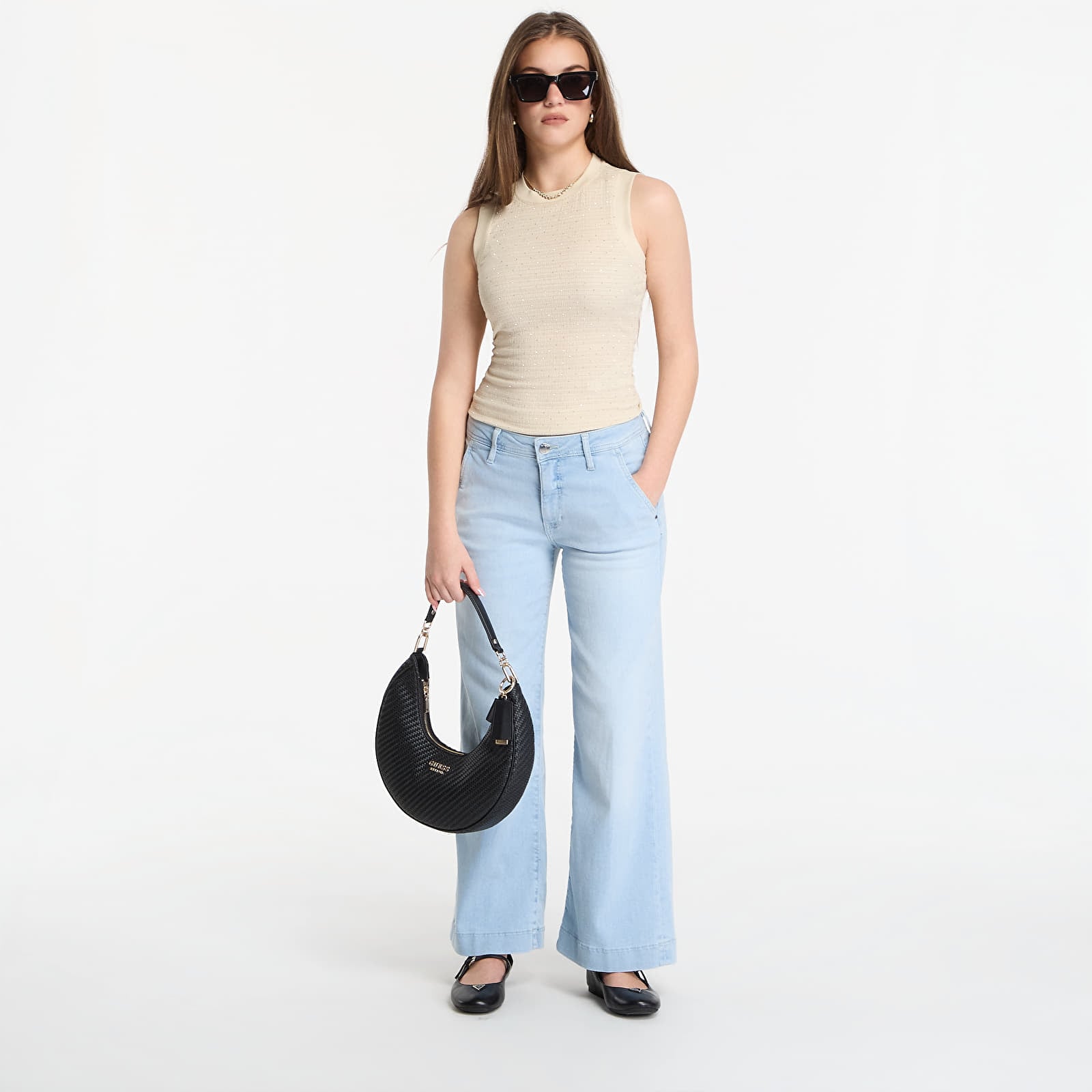 Džínsy GUESS Zoya Wide Leg Crop Jeans Colonial Light