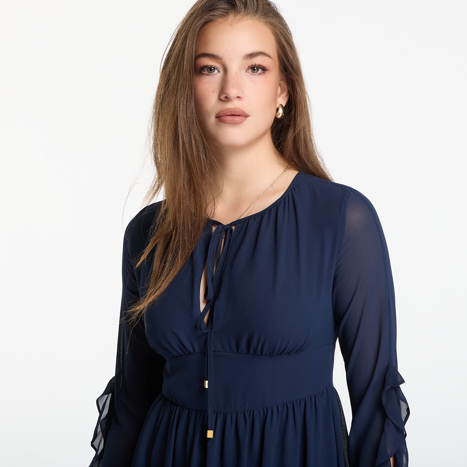 Naiste kleidid Michael Kors Ruffled Georgette Long-Sleeve Dress Midnight Blue