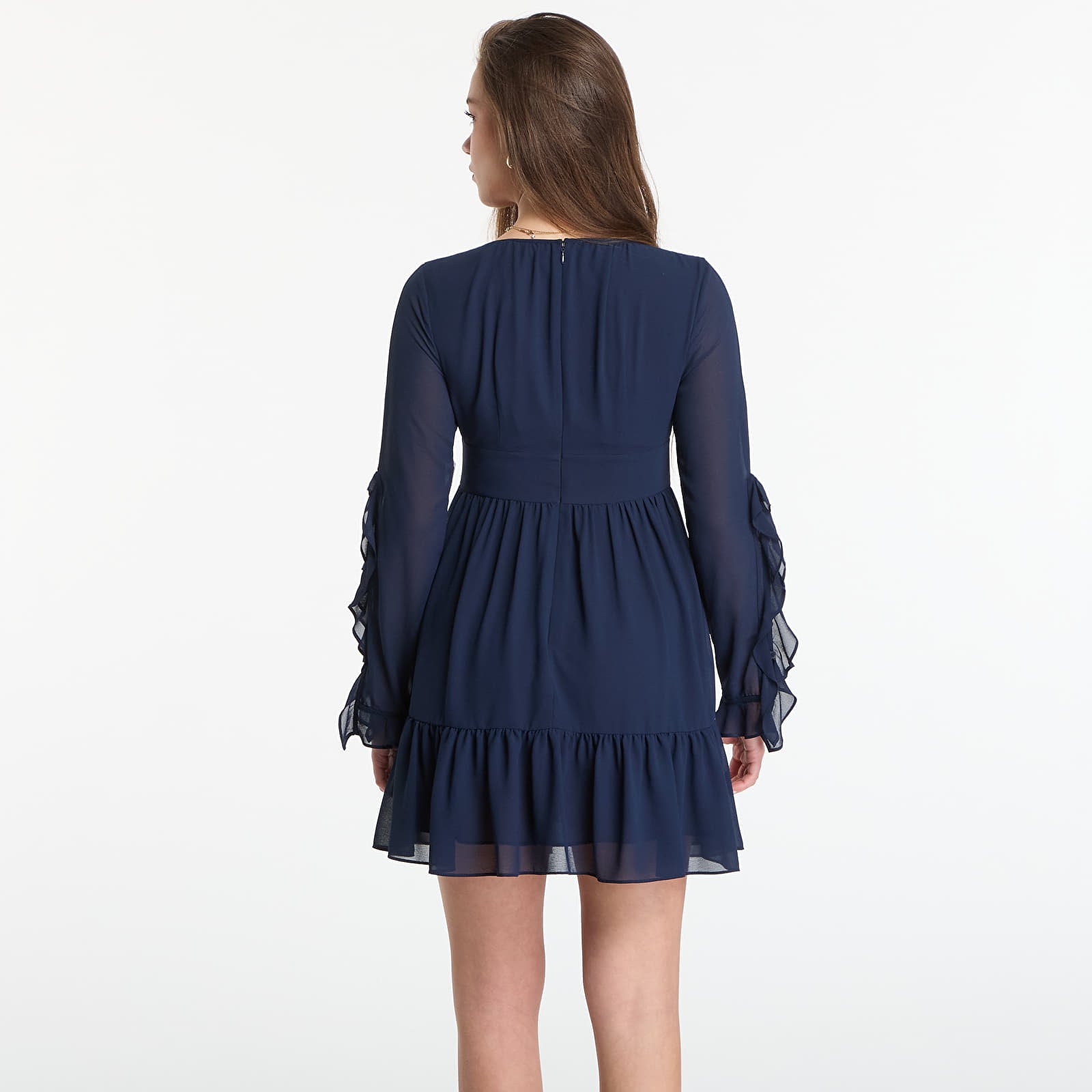 Naiste kleidid Michael Kors Ruffled Georgette Long-Sleeve Dress Midnight Blue
