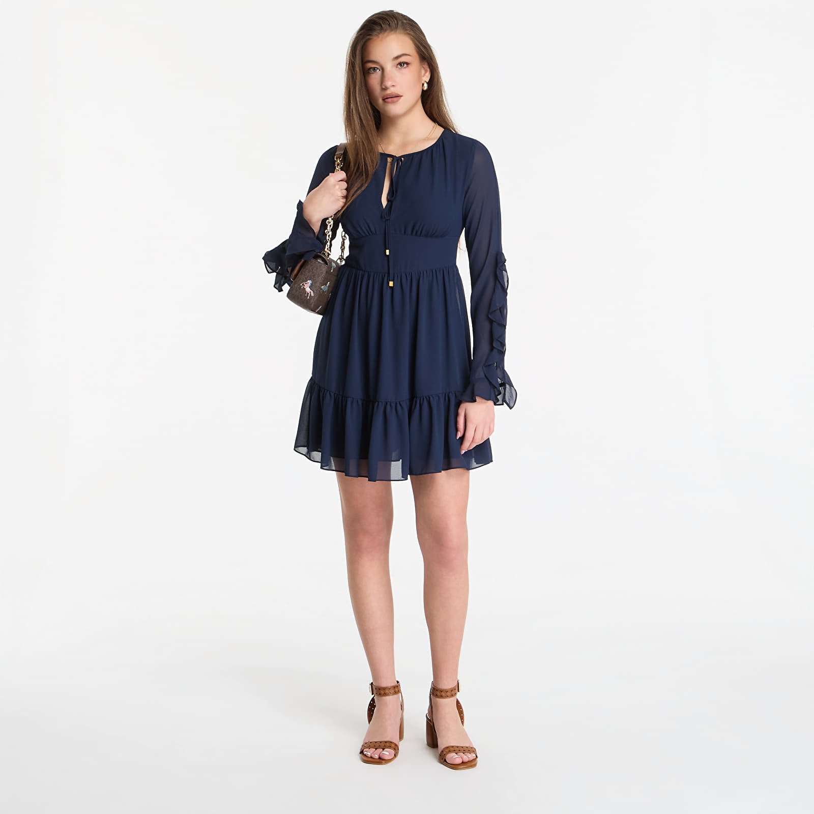 Naiste kleidid Michael Kors Ruffled Georgette Long-Sleeve Dress Midnight Blue