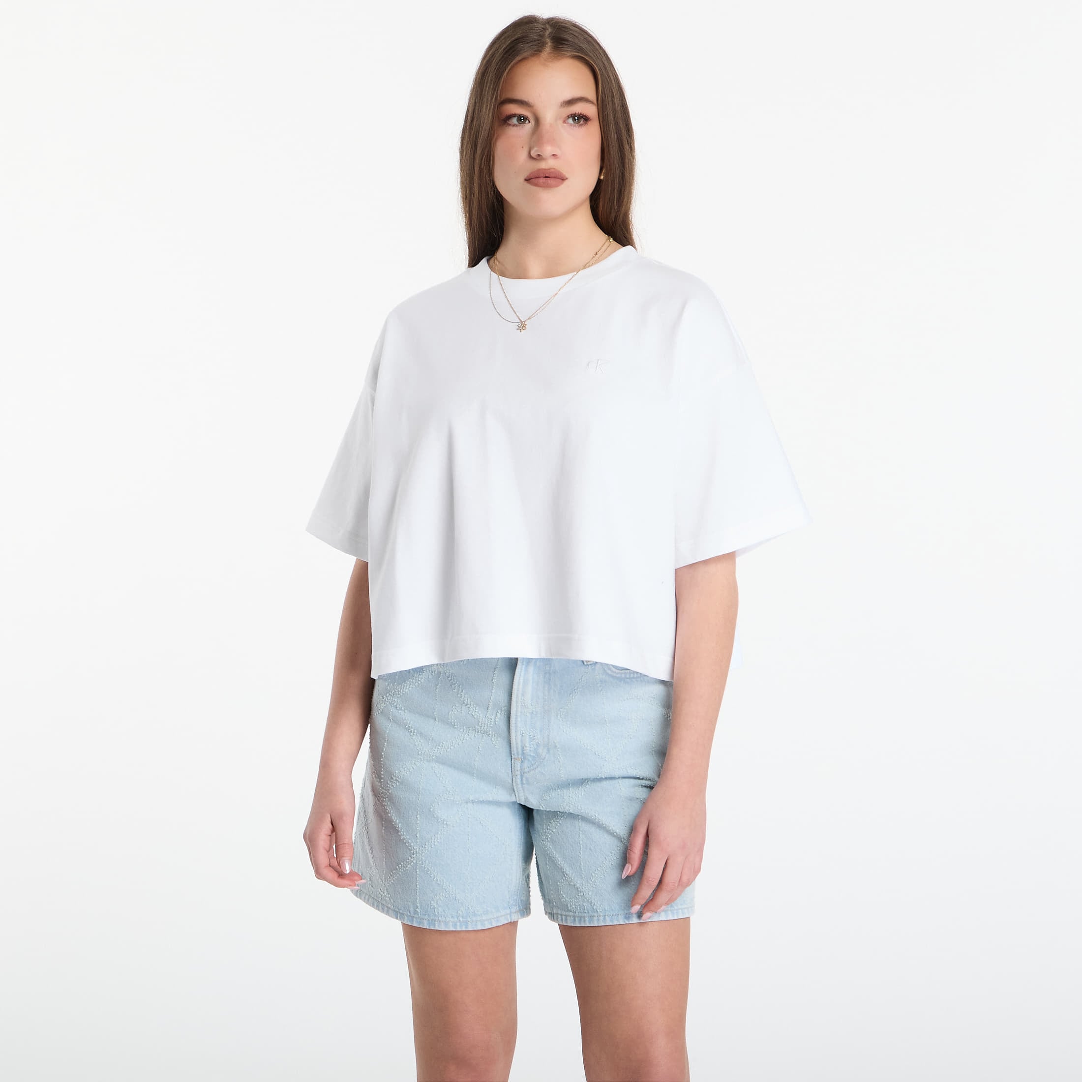 T-shirt Calvin Klein Jeans Ss Cropped Boxy Satin Floral Tee Bright White S