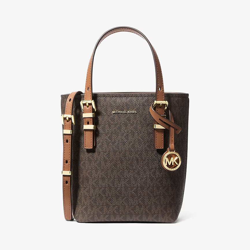 Handväskor Michael Kors Quinn Extra-Small Signature Logo And Leather Convertible Tote Bag Brown/ Acorn