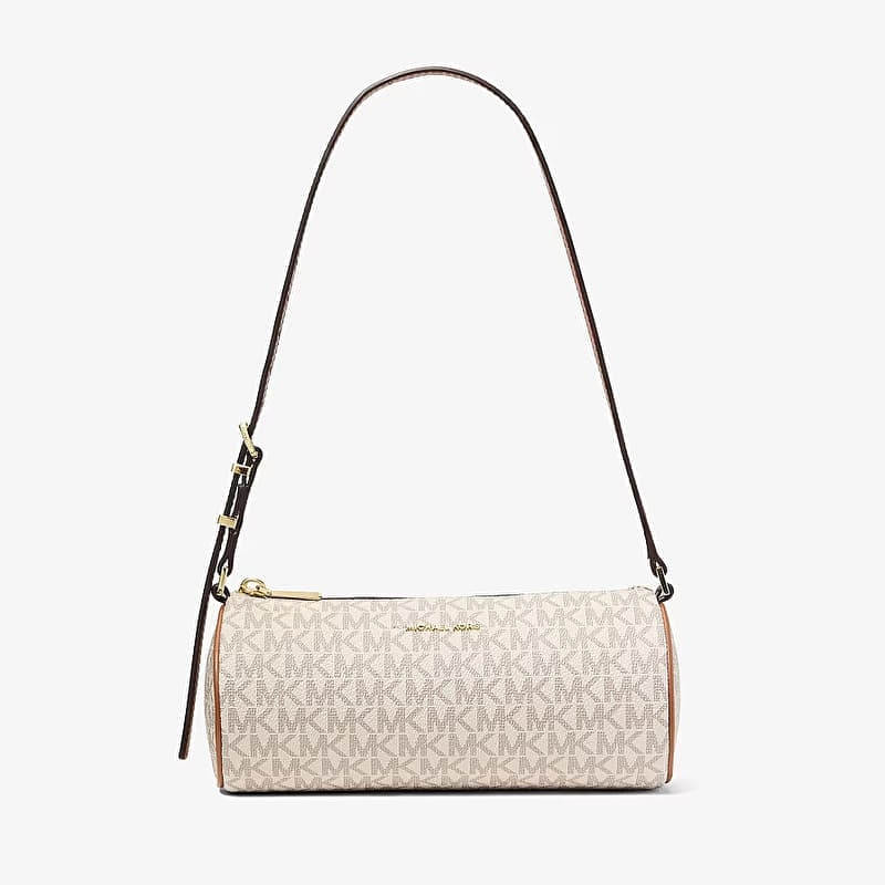 Michael Kors Izzy Small Signature Logo Barrel Pochette Vanilla/ Acorn