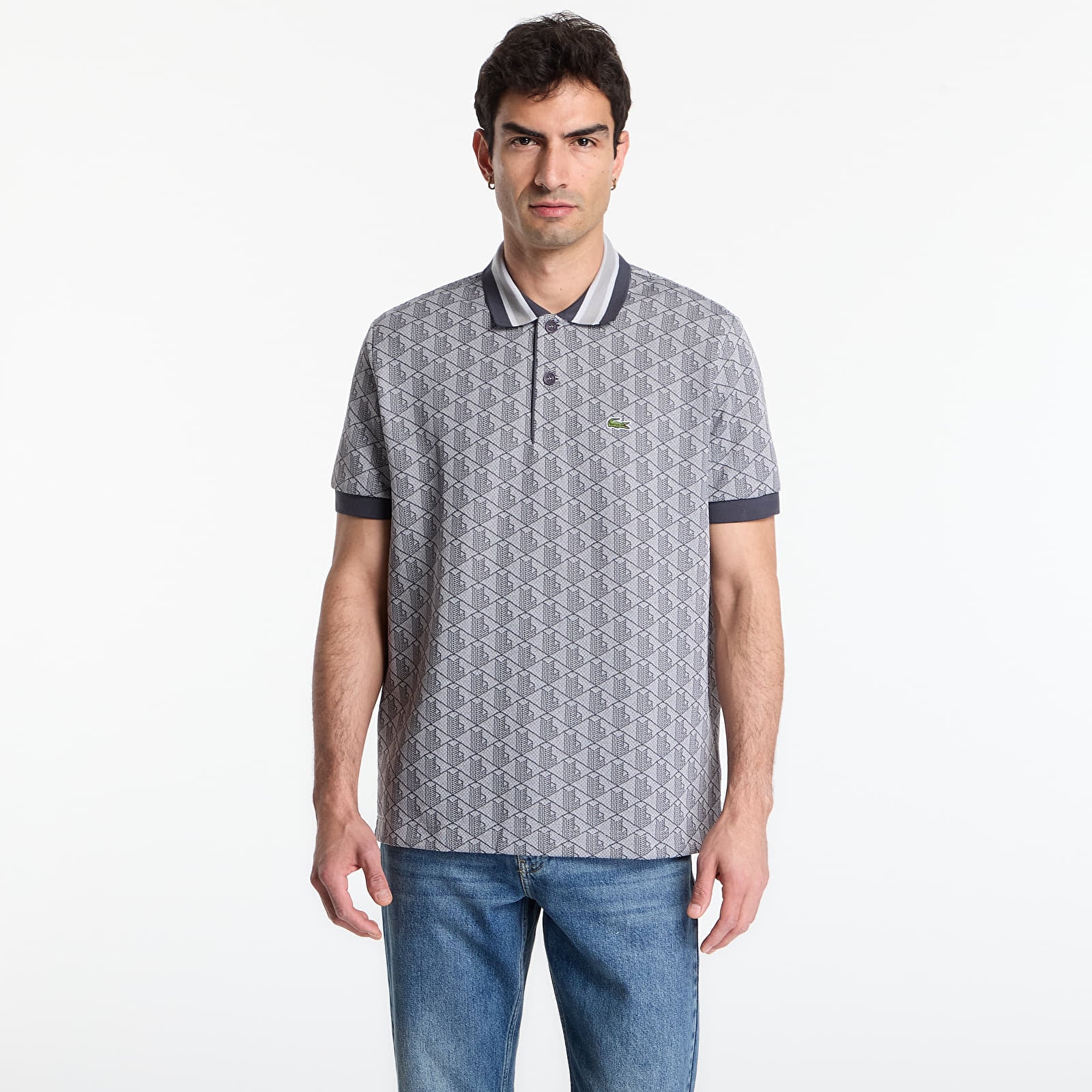 Skjorter til mænd LACOSTE Short Sleeved Ribbed Collar Shirt Calluna/ Graphite