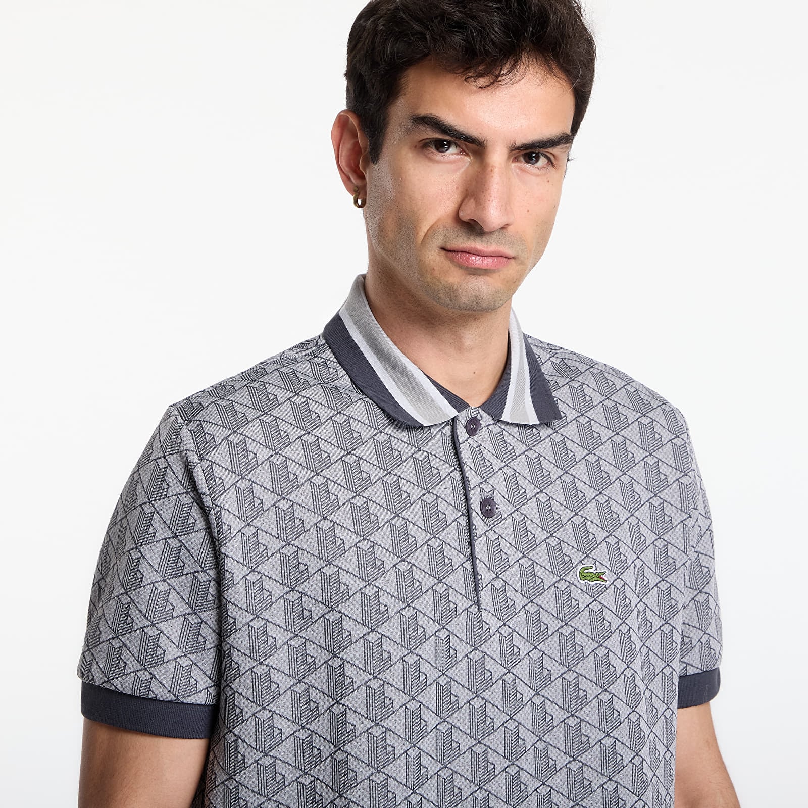 Skjorter til mænd LACOSTE Short Sleeved Ribbed Collar Shirt Calluna/ Graphite