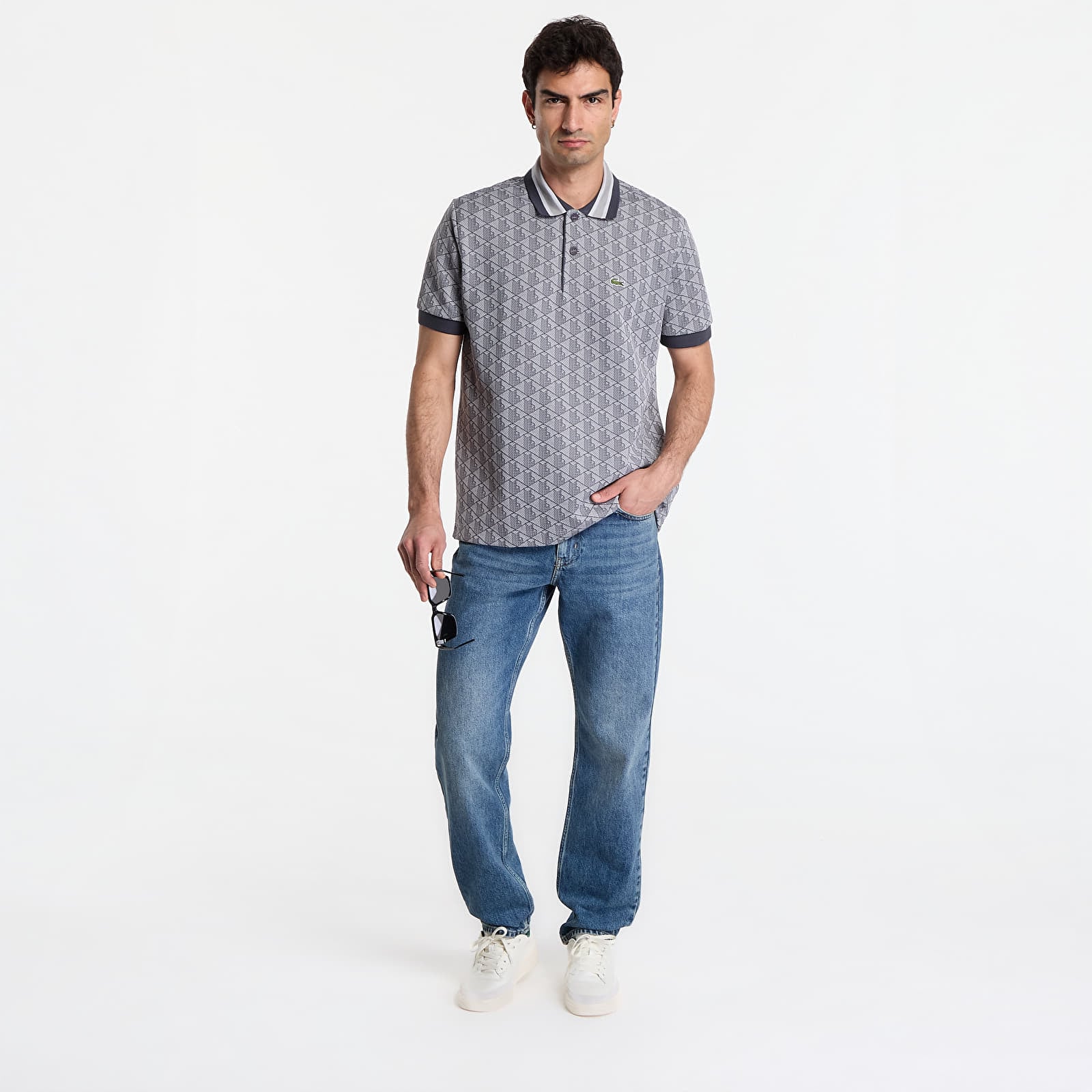 Skjorter til mænd LACOSTE Short Sleeved Ribbed Collar Shirt Calluna/ Graphite