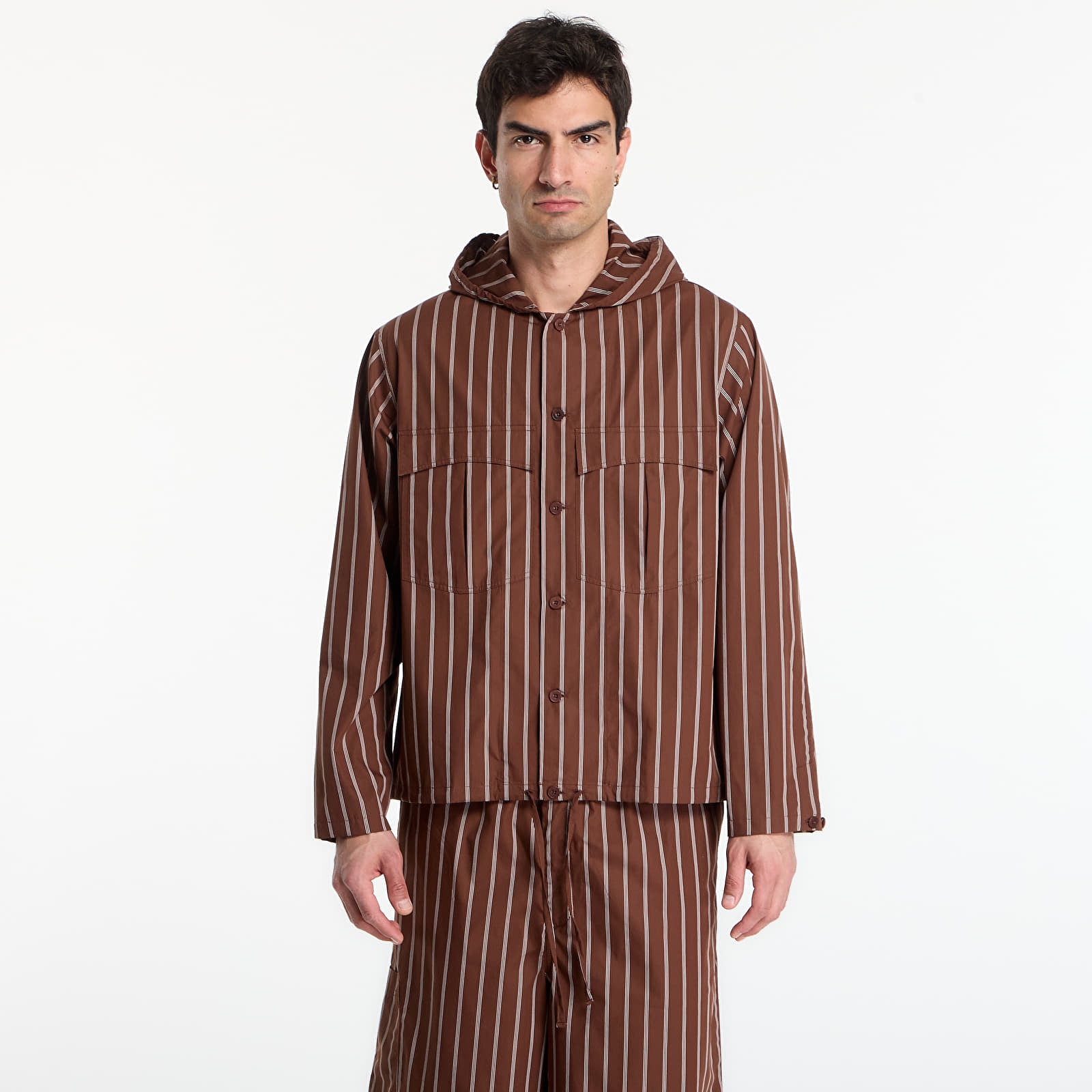 Hemden Études Studio Hooded Shirt Striped Dark Brown