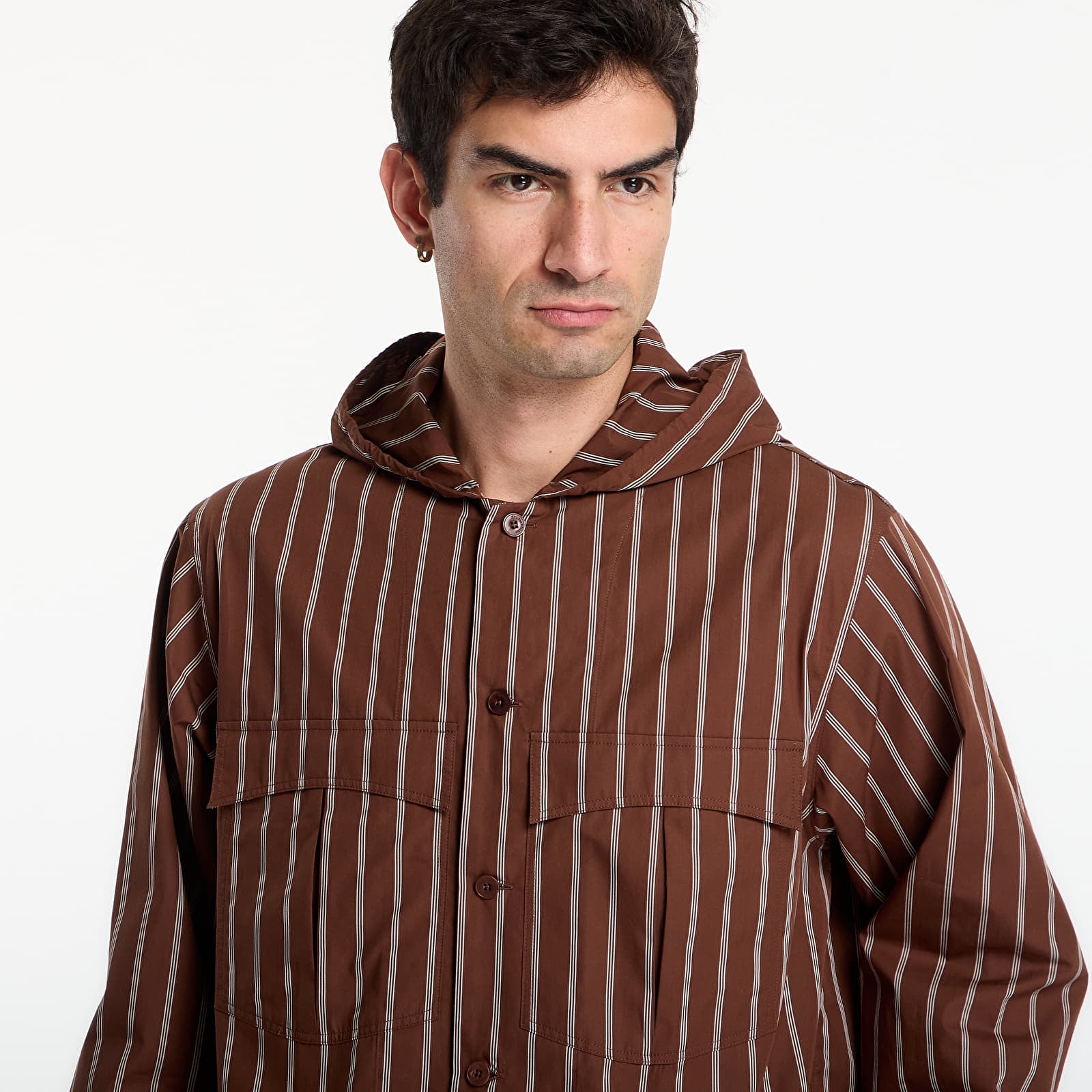 Hemden Études Studio Hooded Shirt Striped Dark Brown