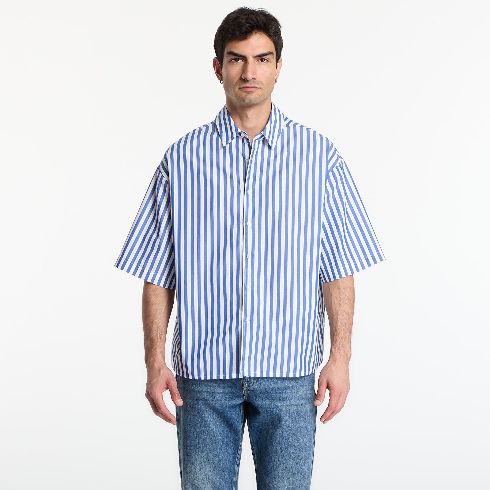 Koszule Urban Classics Striped Short Sleeve Summer Shirt  White/ Blue