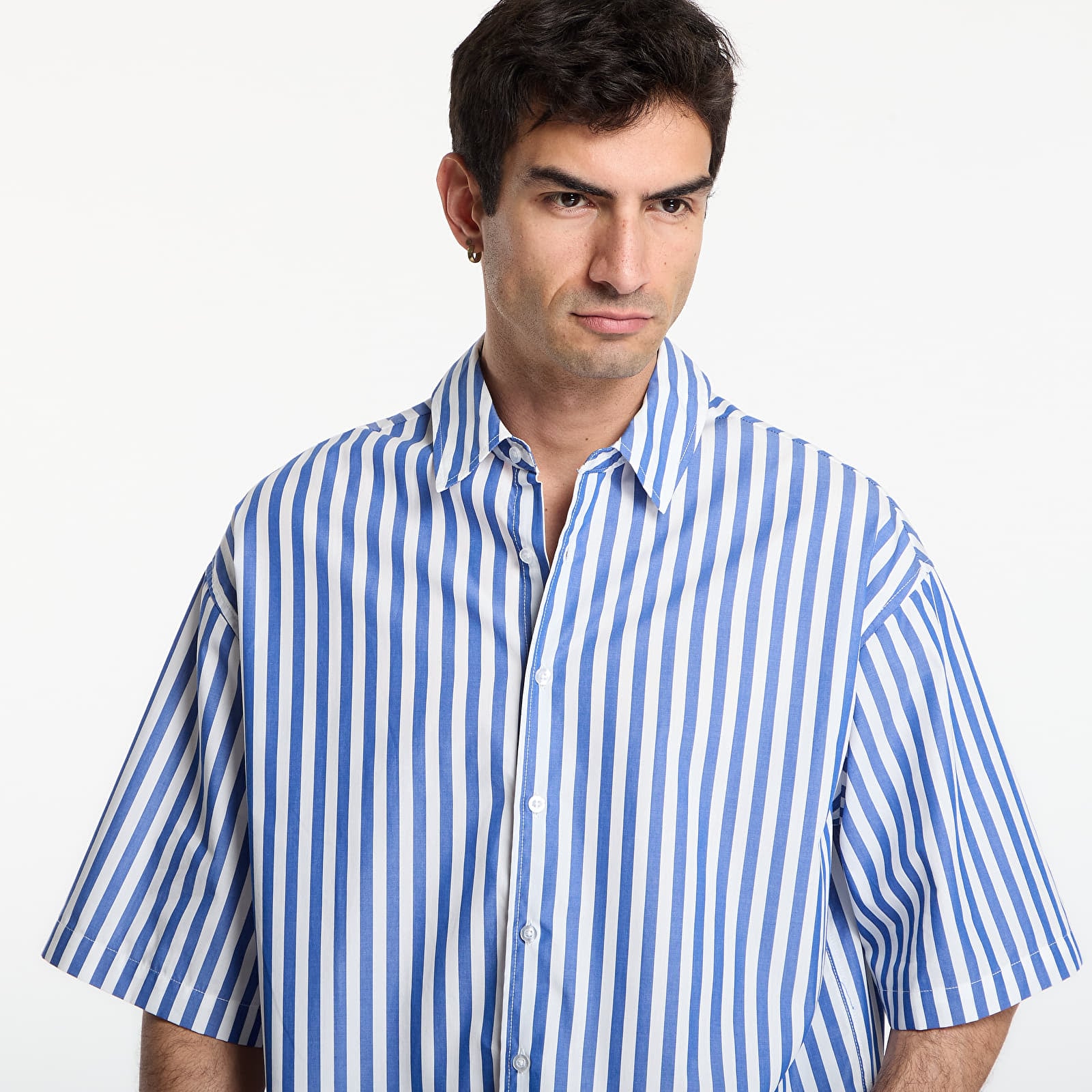 Koszule Urban Classics Striped Short Sleeve Summer Shirt  White/ Blue