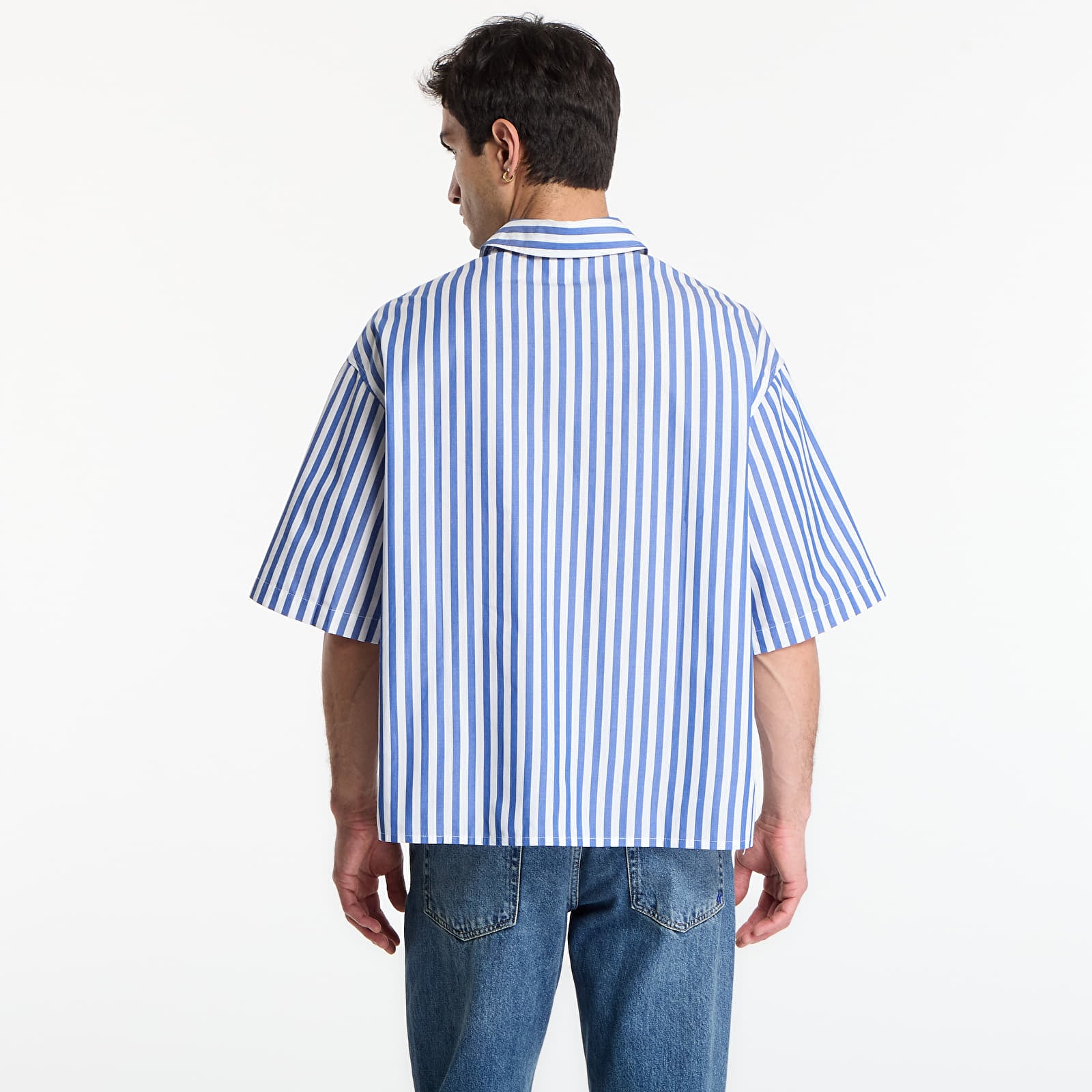 Koszule Urban Classics Striped Short Sleeve Summer Shirt  White/ Blue