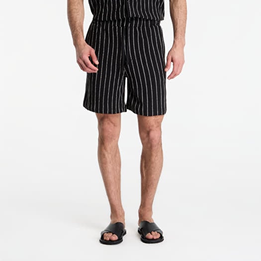 Shorts Urban Classics Striped Crinkle Resort Shorts Black/ Off White