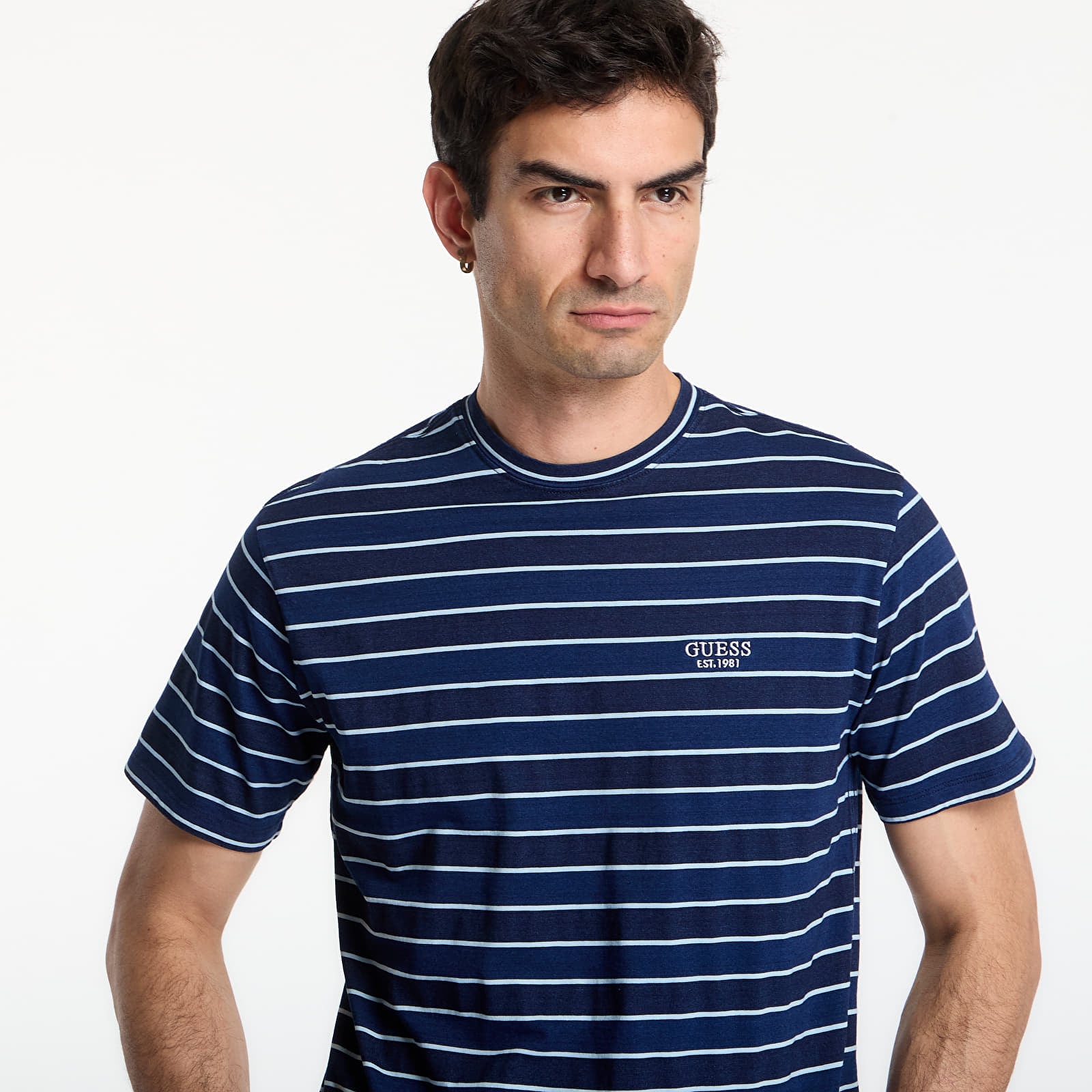 T-shirts GUESS Cn Ss Indigo Stripes Embro Tee Dark Indigo White St