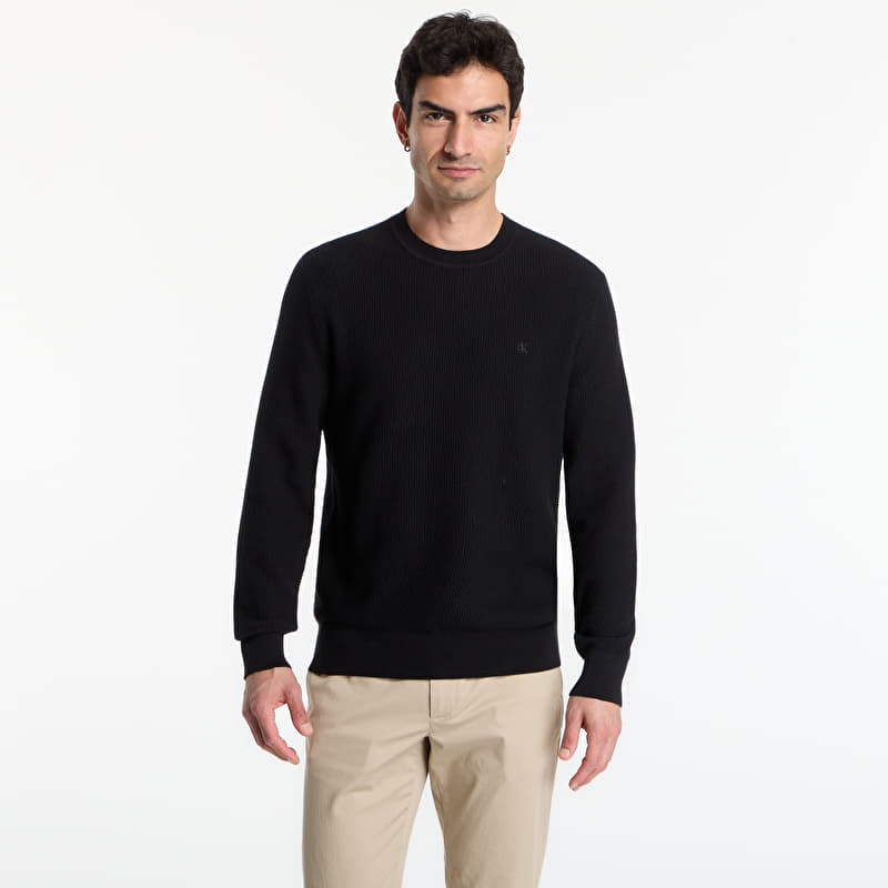 Chandail Calvin Klein Ls Textured Cotton Crewneck Sweater Black