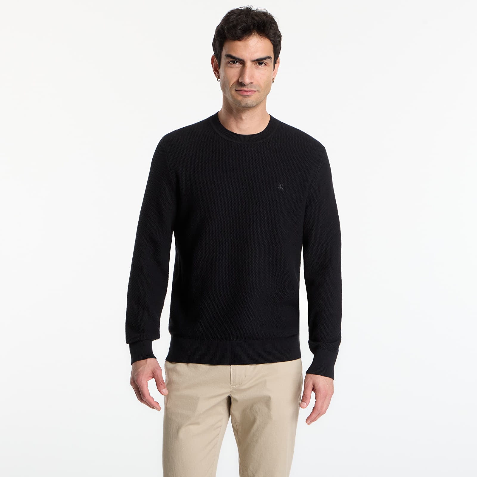 Svetry Calvin Klein Ls Textured Cotton Crewneck Sweater Black