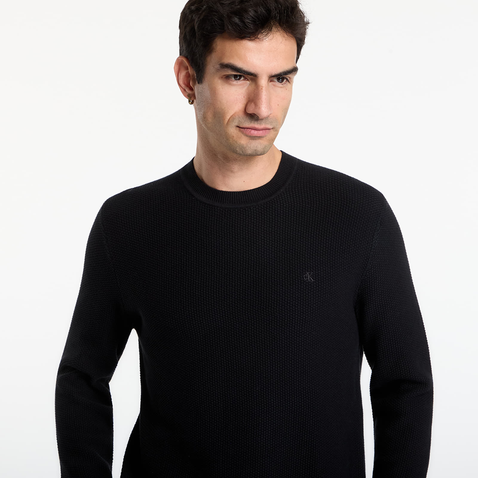 Svetry Calvin Klein Ls Textured Cotton Crewneck Sweater Black