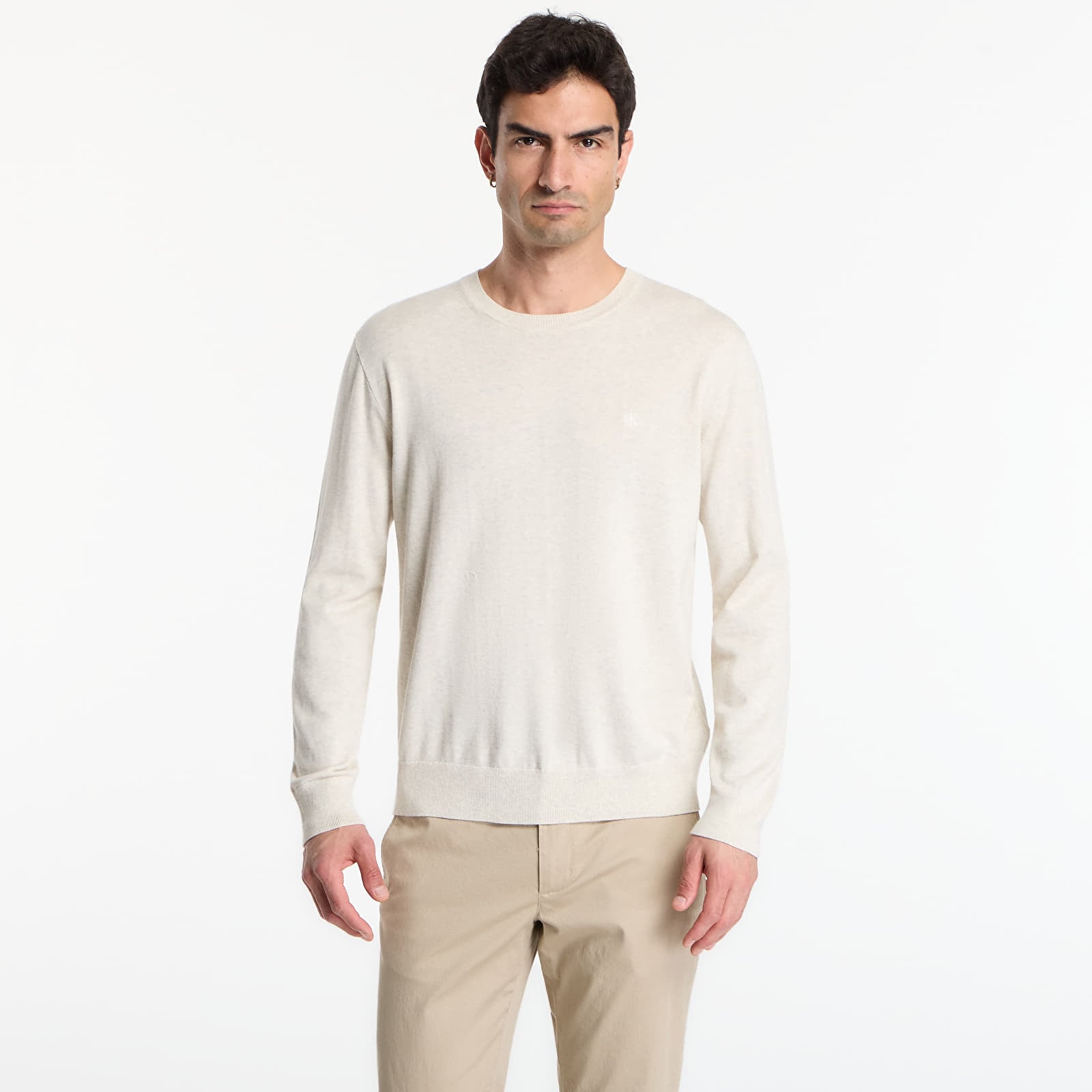 Svetry Calvin Klein Ls Supima Cotton Crew Snow Heather