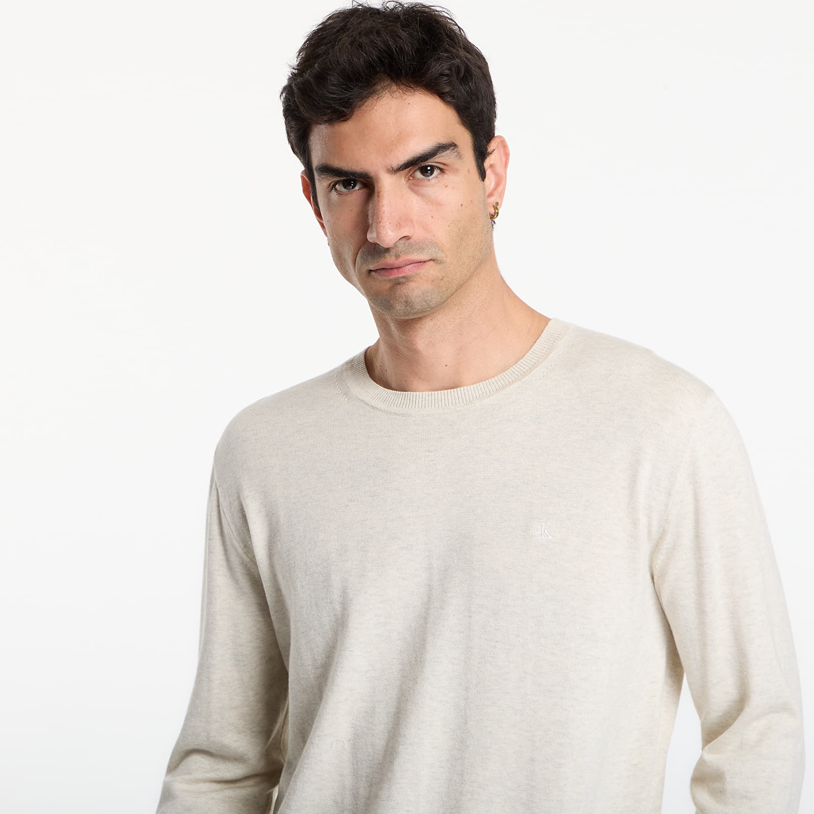 Svetry Calvin Klein Ls Supima Cotton Crew Snow Heather