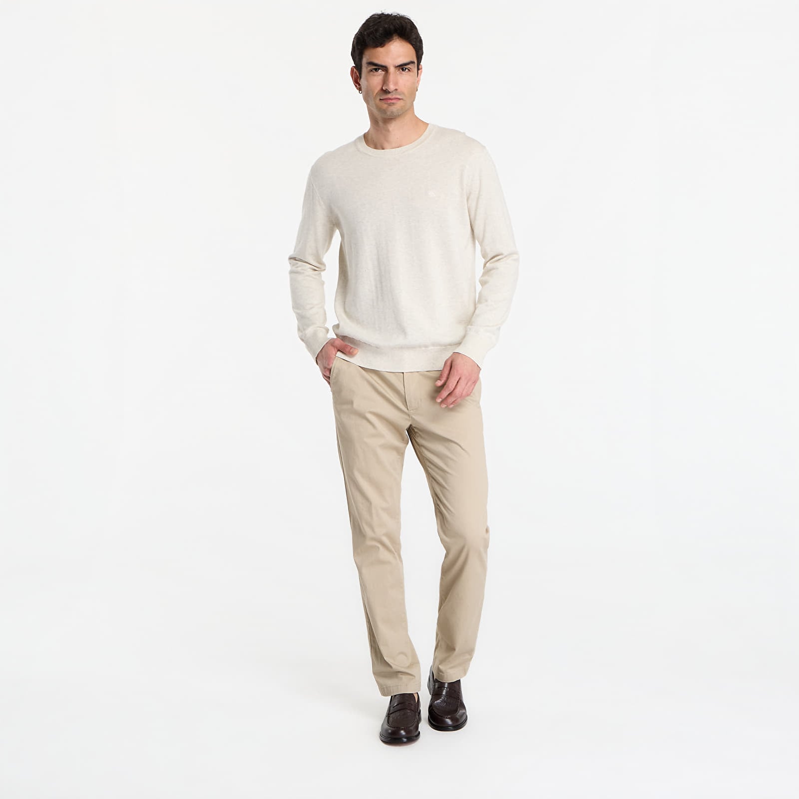 Svetry Calvin Klein Ls Supima Cotton Crew Snow Heather