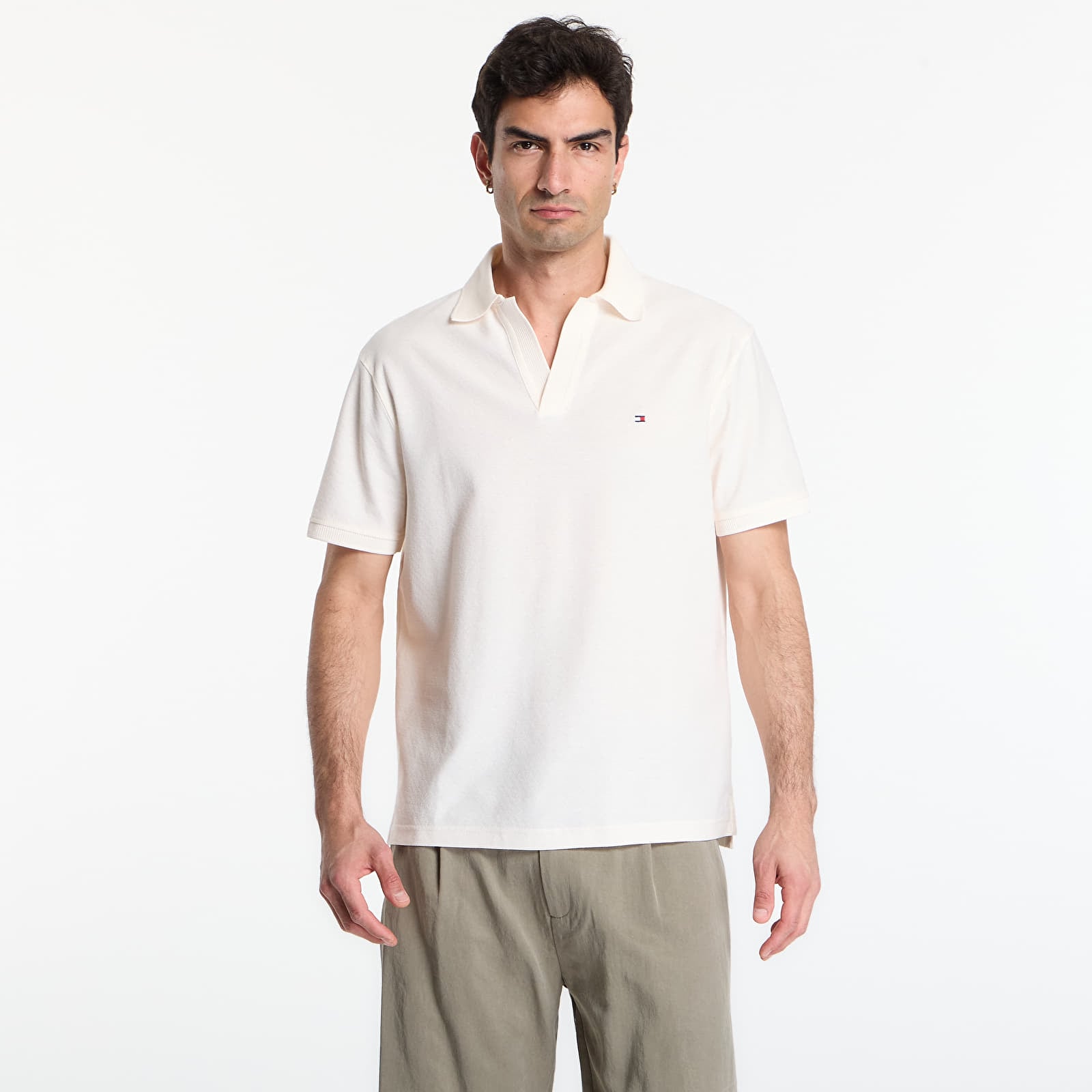 T-shirts Tommy Hilfiger V Neck Crepe Classic Polo Tee Ivory Petal