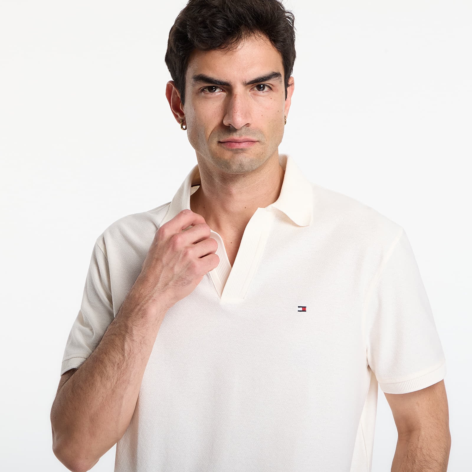 T-shirts Tommy Hilfiger V Neck Crepe Classic Polo Tee Ivory Petal
