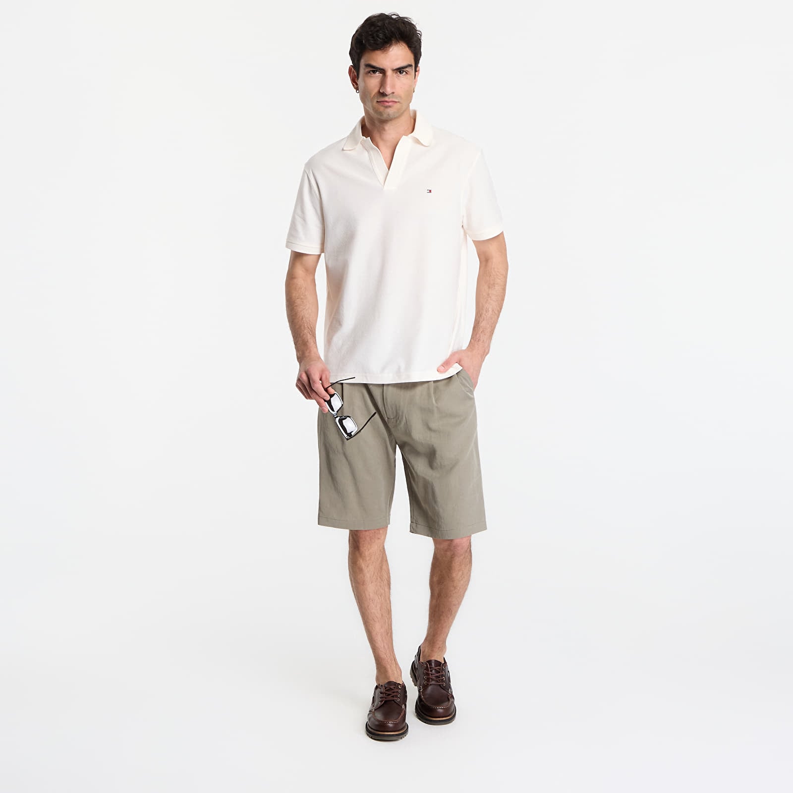 T-shirts Tommy Hilfiger V Neck Crepe Classic Polo Tee Ivory Petal