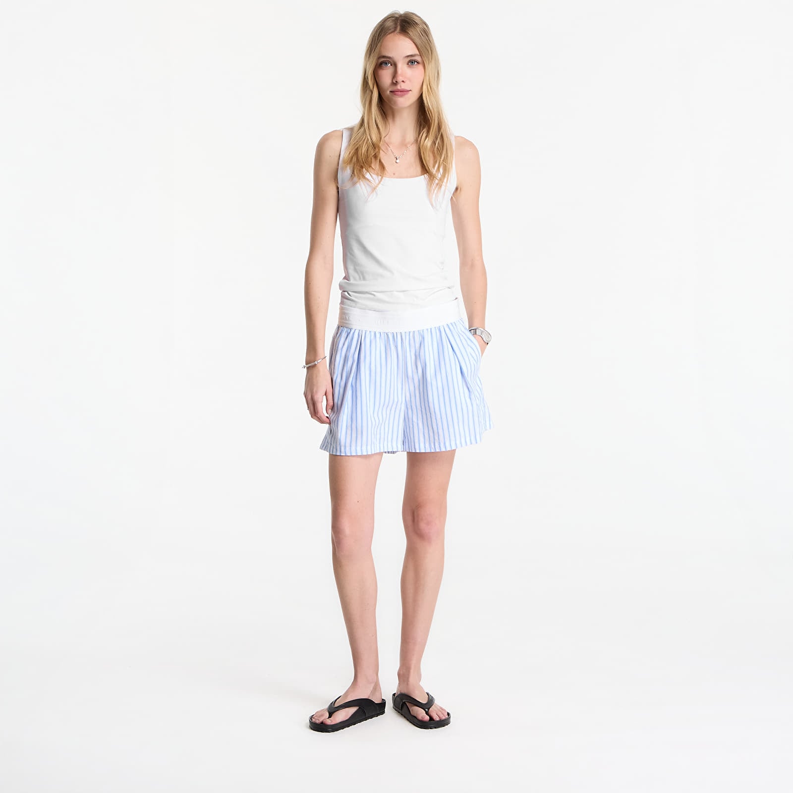 Pantaloni scurți pentru femei Nike Sportswear Chill Poplin Women's Loose Stripe Shorts Lt Photo Blue/ Hydrogen Blue/ Summit White