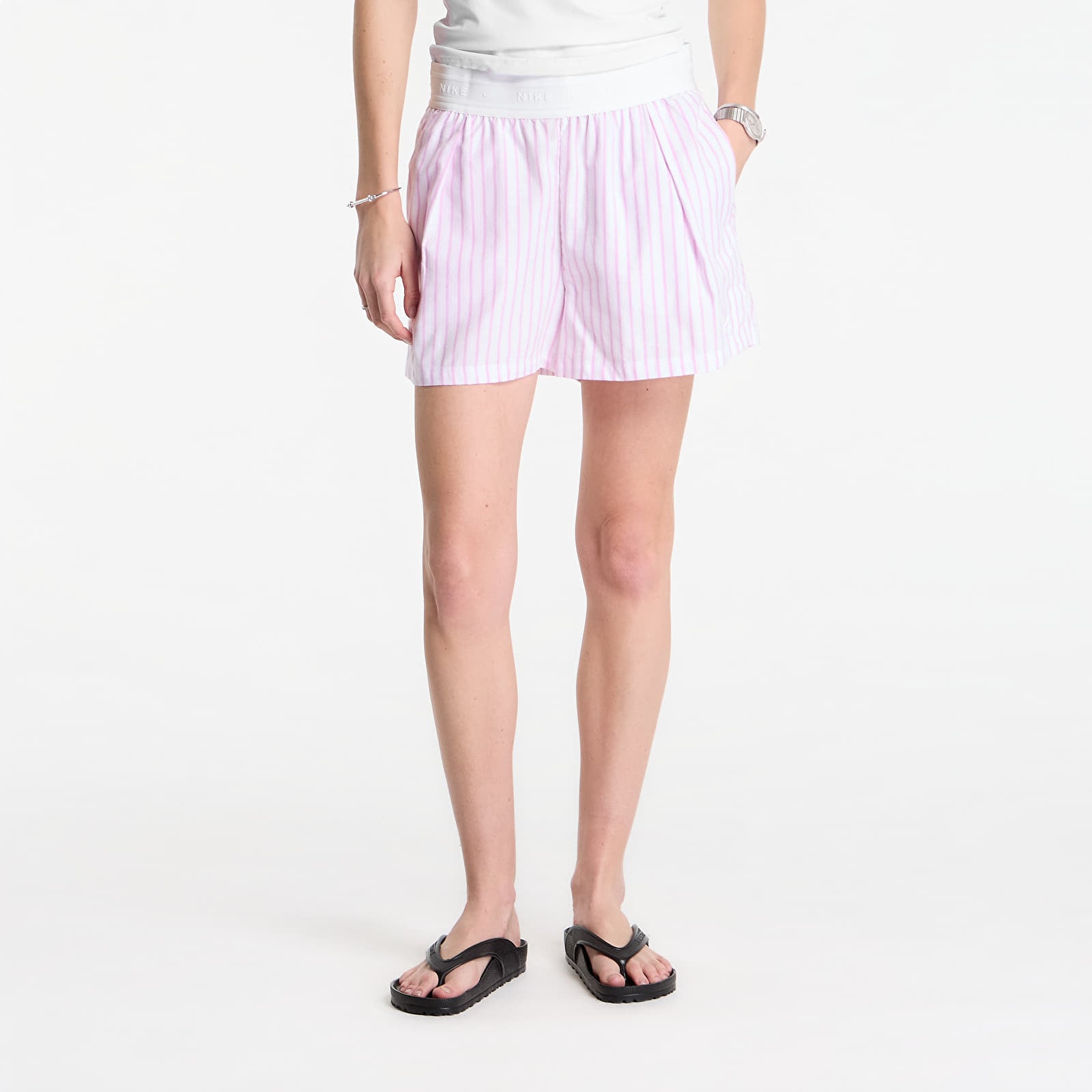 Pantaloni scurți pentru femei Nike Sportswear Chill Poplin Women's Loose Stripe Shorts Lt Magenta/ Pink Foam/ Summit White