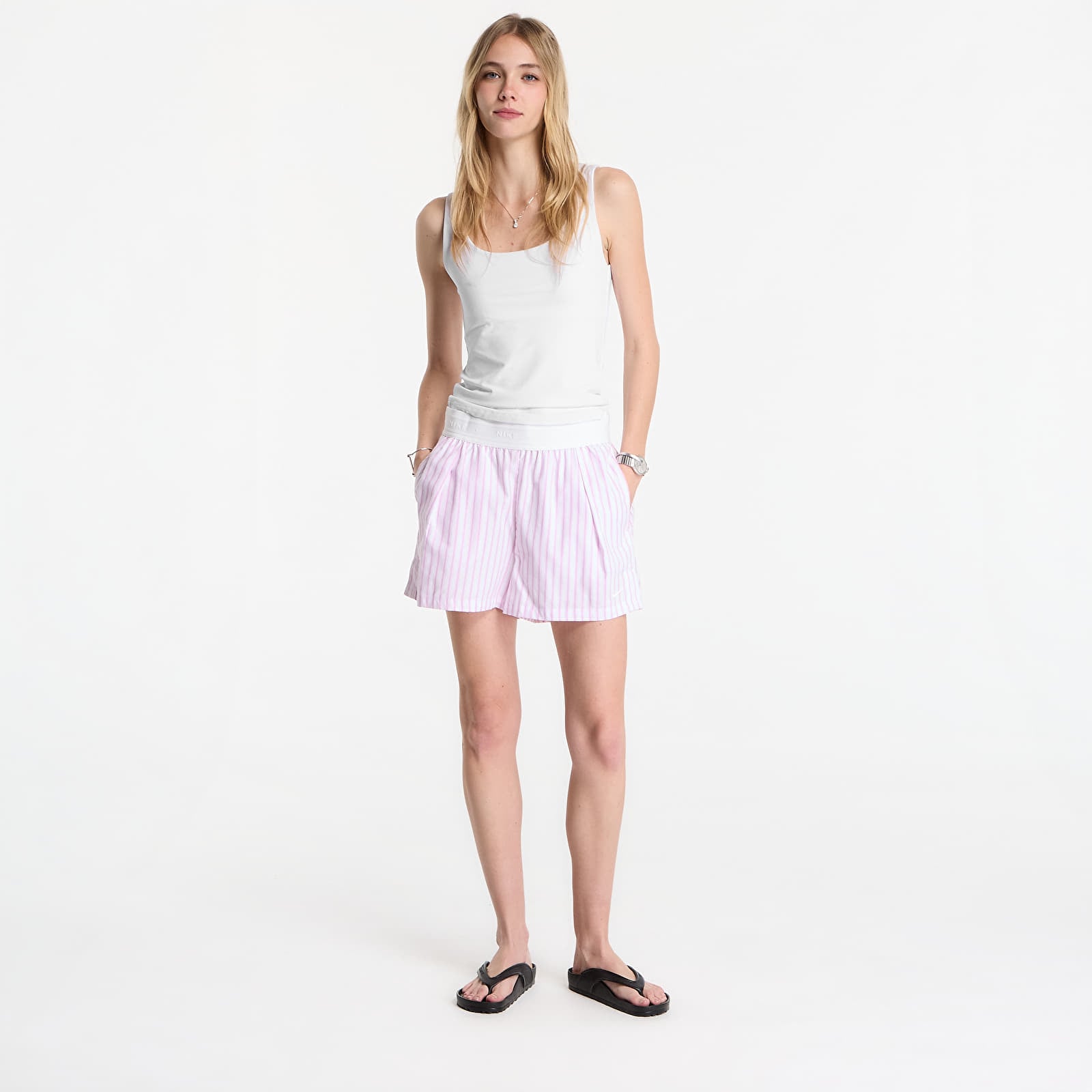 Pantaloni scurți pentru femei Nike Sportswear Chill Poplin Women's Loose Stripe Shorts Lt Magenta/ Pink Foam/ Summit White