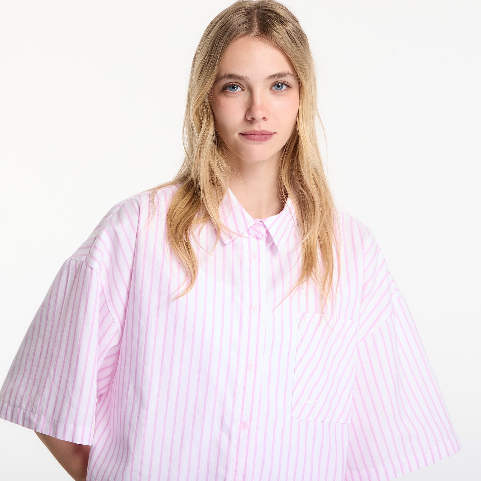 Cămașă de damă Nike Sportswear Chill Poplin Women's Oversized Short-Sleeve Top Lt Magenta/ Pink Foam/ Summit White