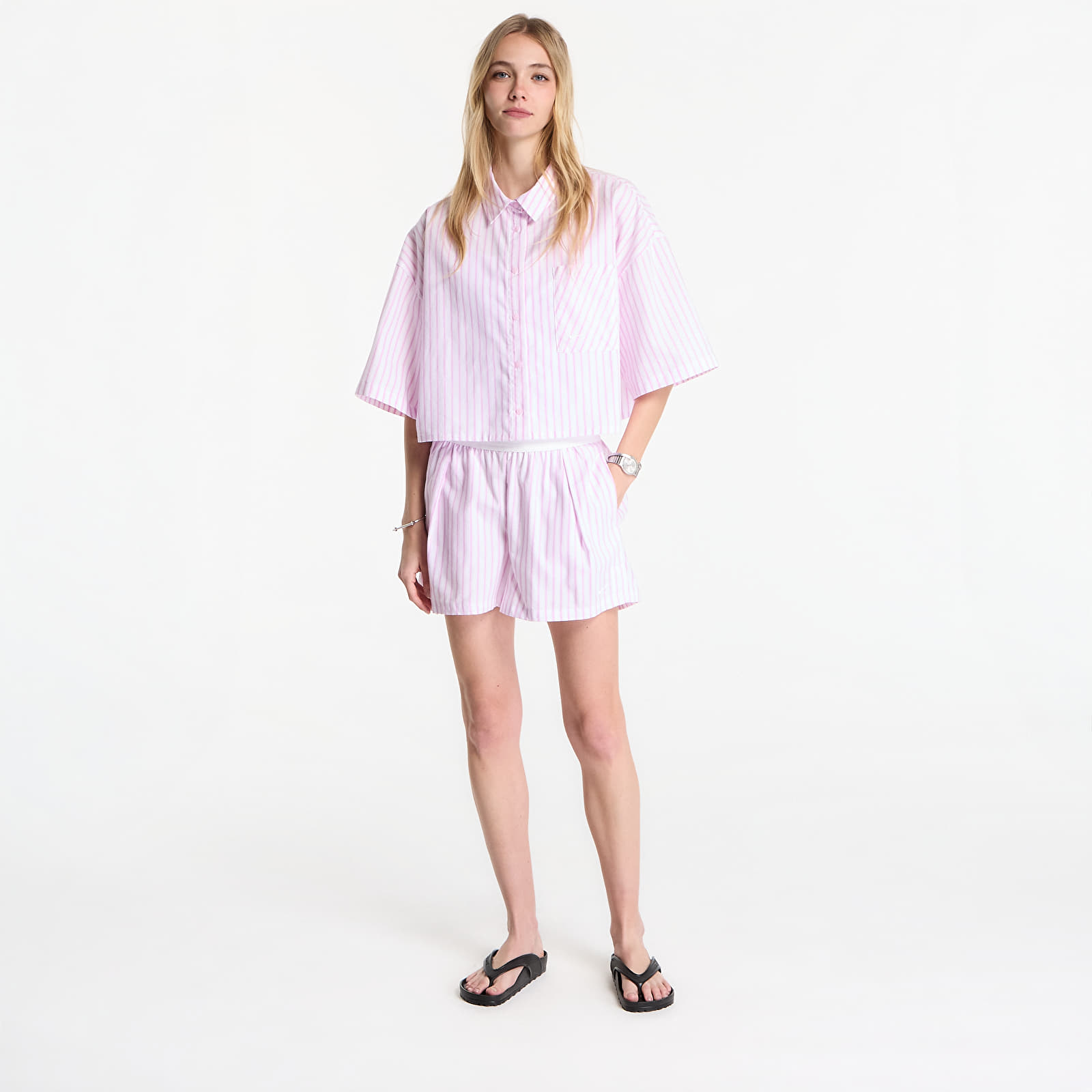 Cămașă de damă Nike Sportswear Chill Poplin Women's Oversized Short-Sleeve Top Lt Magenta/ Pink Foam/ Summit White