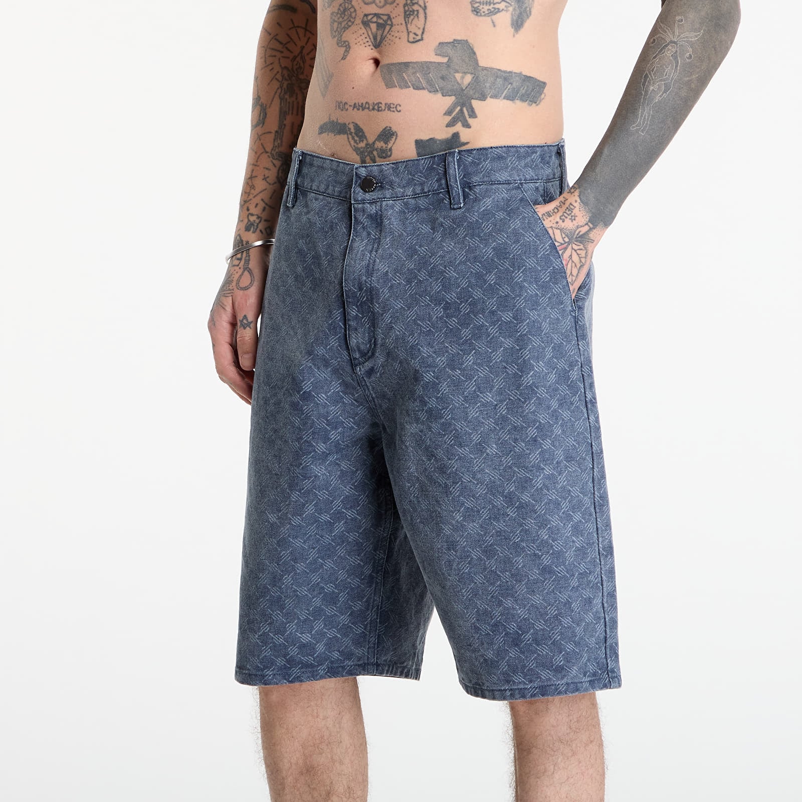Pánské kraťasy Daily Paper Washed Monogram Woven Shorts Blue Wing Teal