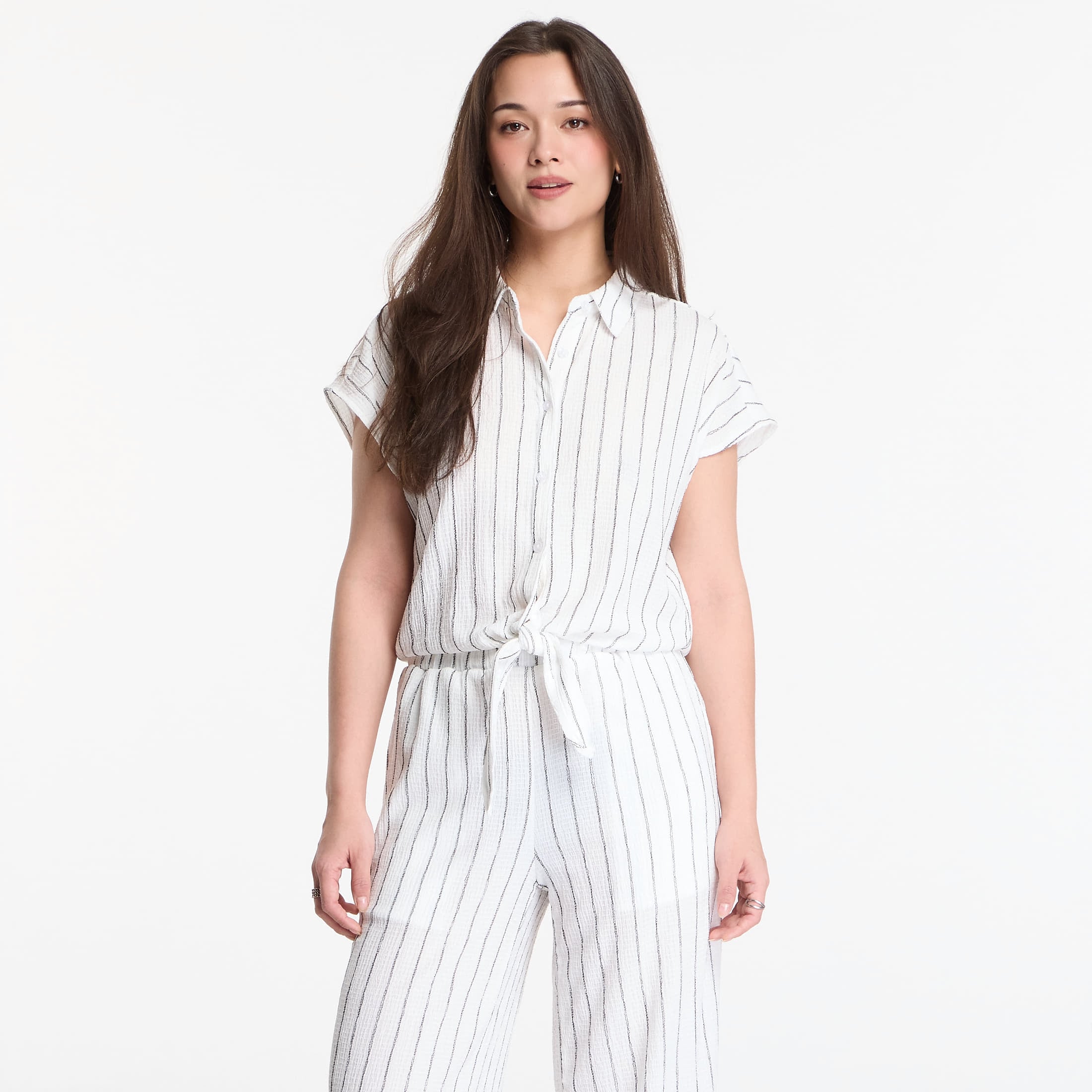 Shirt Urban Classics Ladies Structured Striped Tied Blouse Off White/ Black L