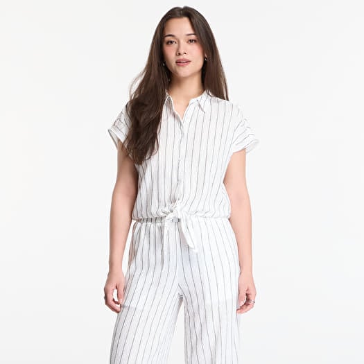Urban Classics Ladies Structured Striped Tied Blouse  Off White/ Black