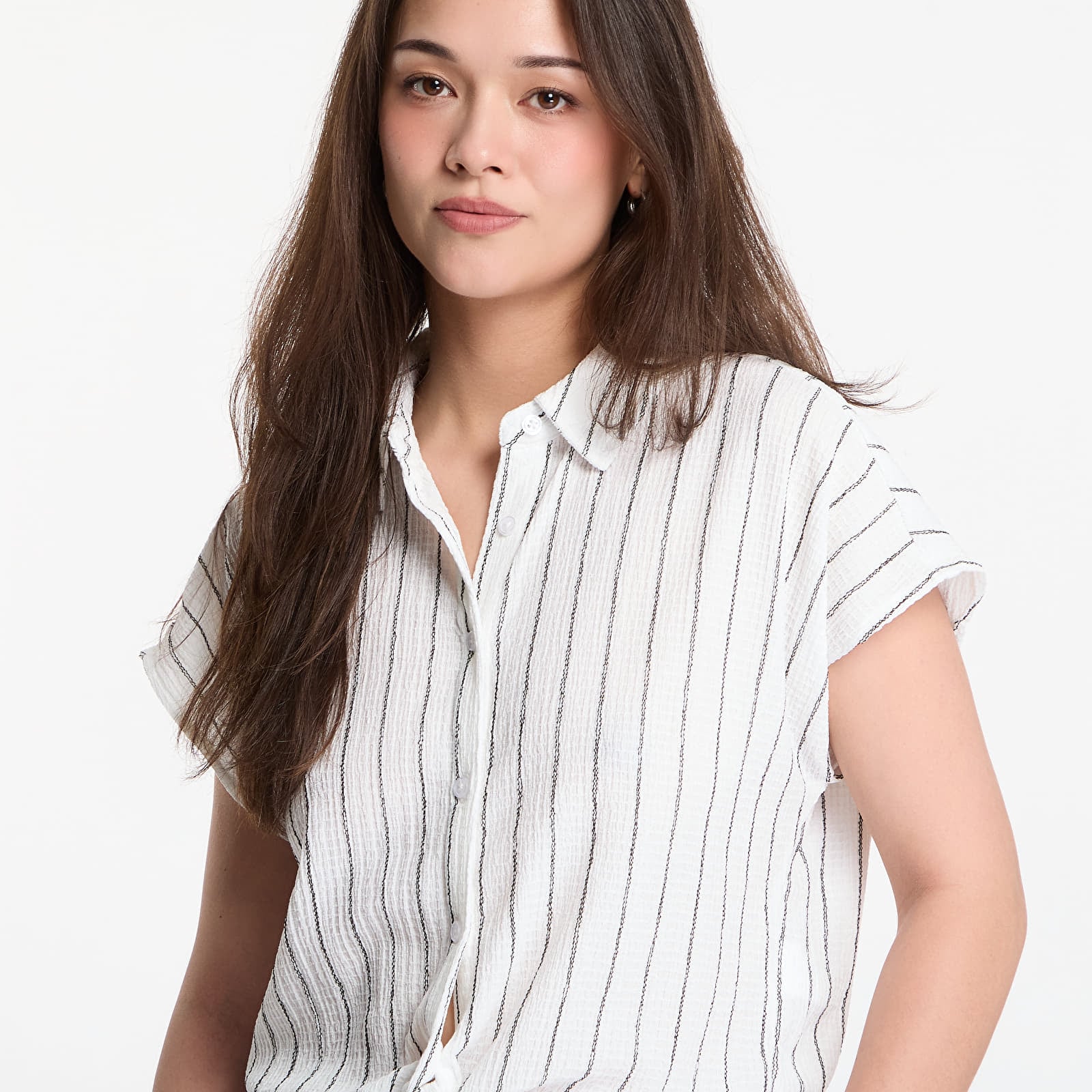 Shirts Urban Classics Ladies Structured Striped Tied Blouse  Off White/ Black