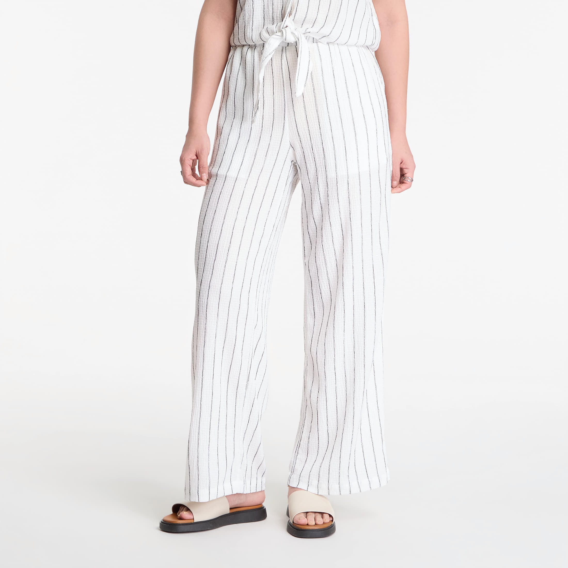 Broeken Urban Classics Ladies Structured Striped Relaxed Fit Pants Off White/ Black S