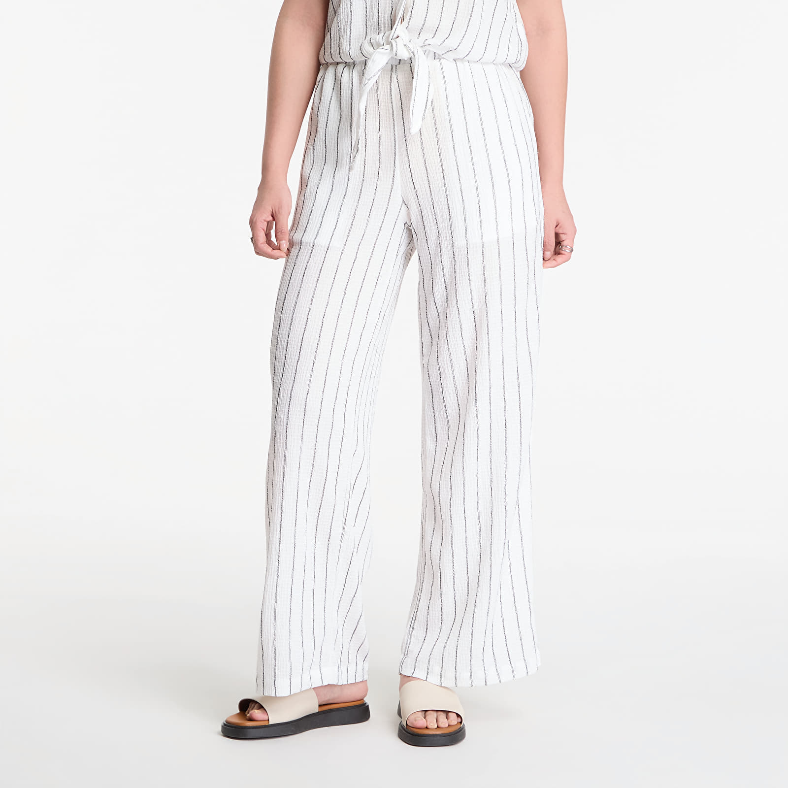 Bukser Urban Classics Ladies Structured Striped Relaxed Fit Pants  Off White/ Black