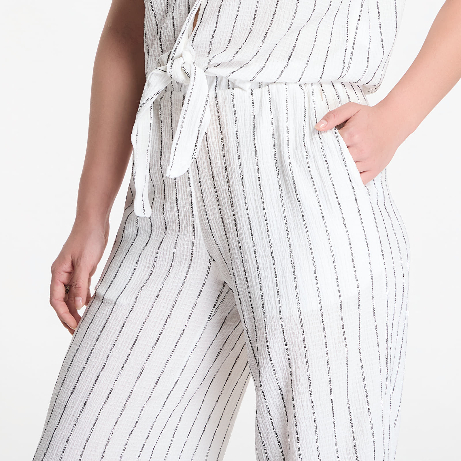 Bukser Urban Classics Ladies Structured Striped Relaxed Fit Pants  Off White/ Black