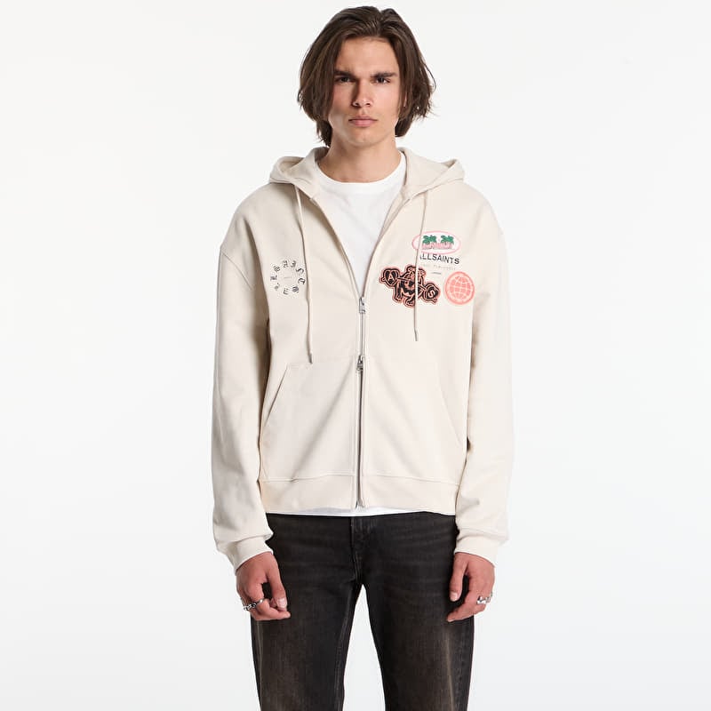 AllSaints Patcher Zip Through Sweatshirt Dusk White