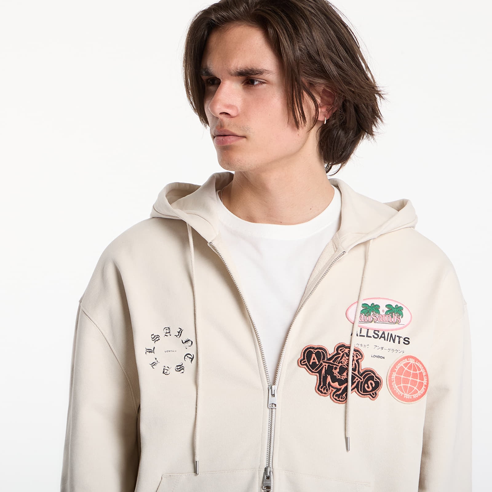 Sweatshirts AllSaints Patcher Zip Through Sweatshirt Dusk White