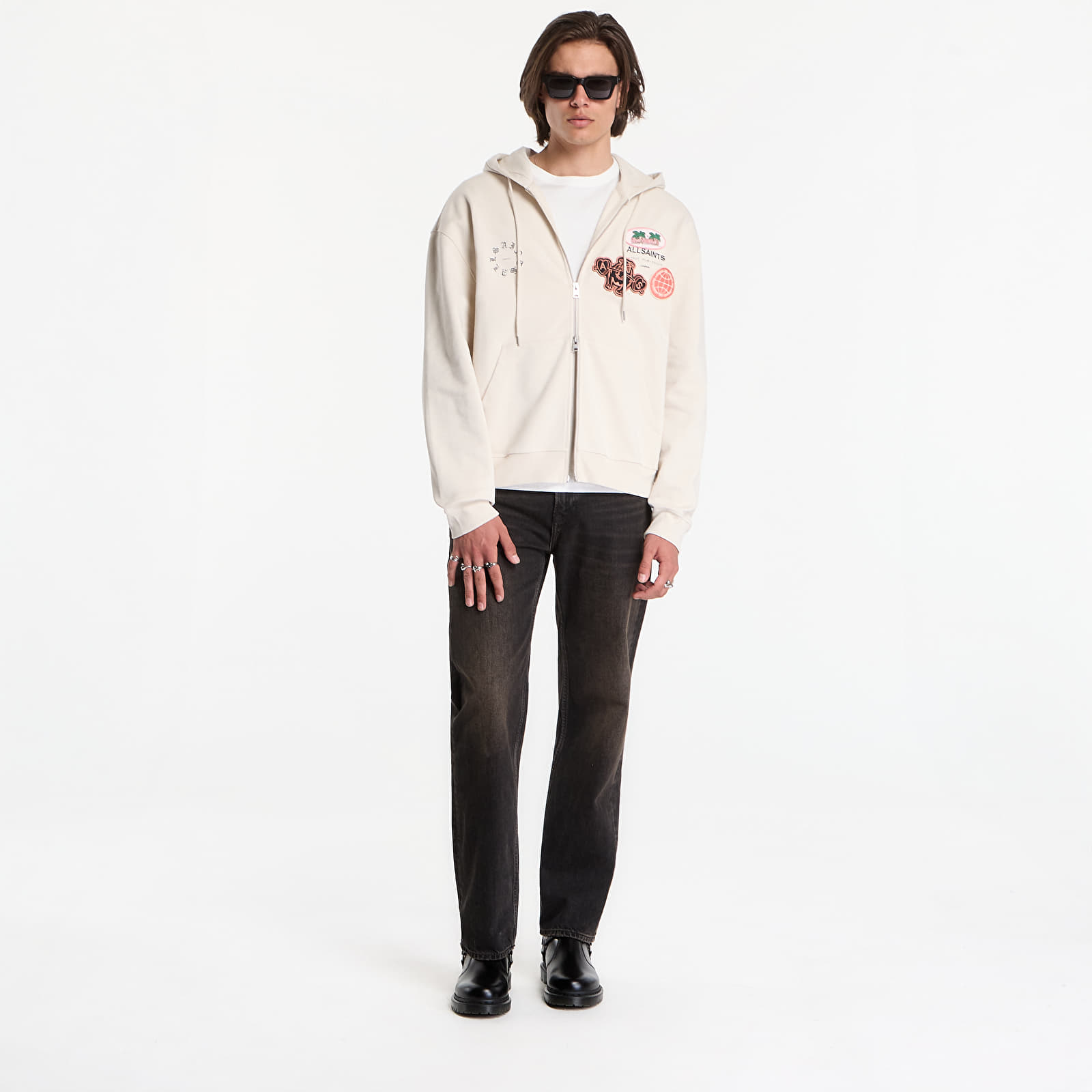 Sweatshirts AllSaints Patcher Zip Through Sweatshirt Dusk White