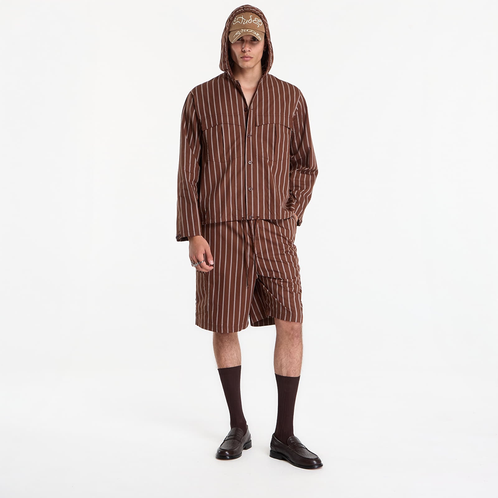 Calções Études Studio Comfort Shorts Striped Dark Brown