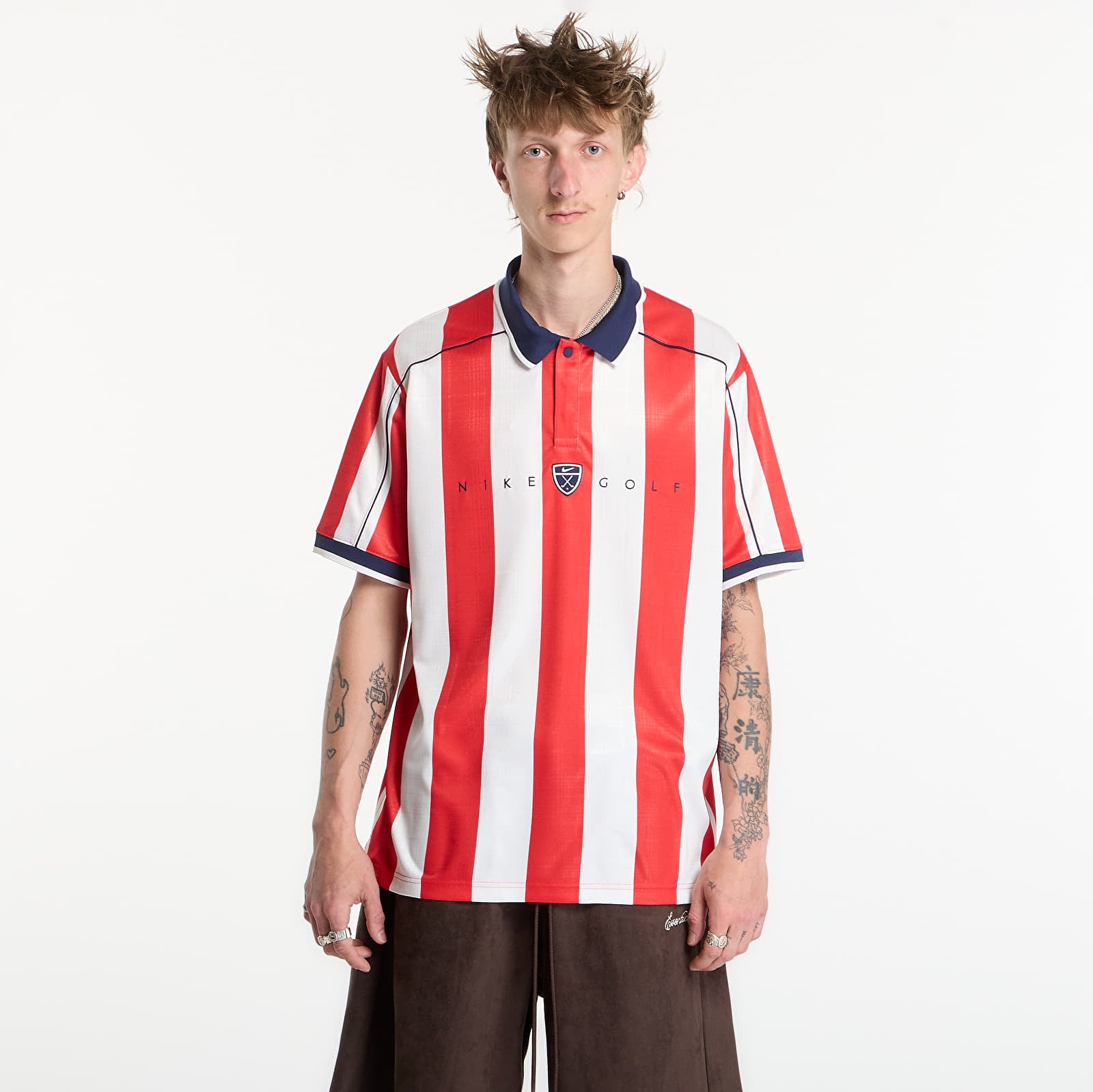 Ανδρικά πουκάμισα πόλο Nike Fairway Fresh Men's Dri-FIT Loose Short-Sleeve Golf Polo University Red/ Midnight Navy